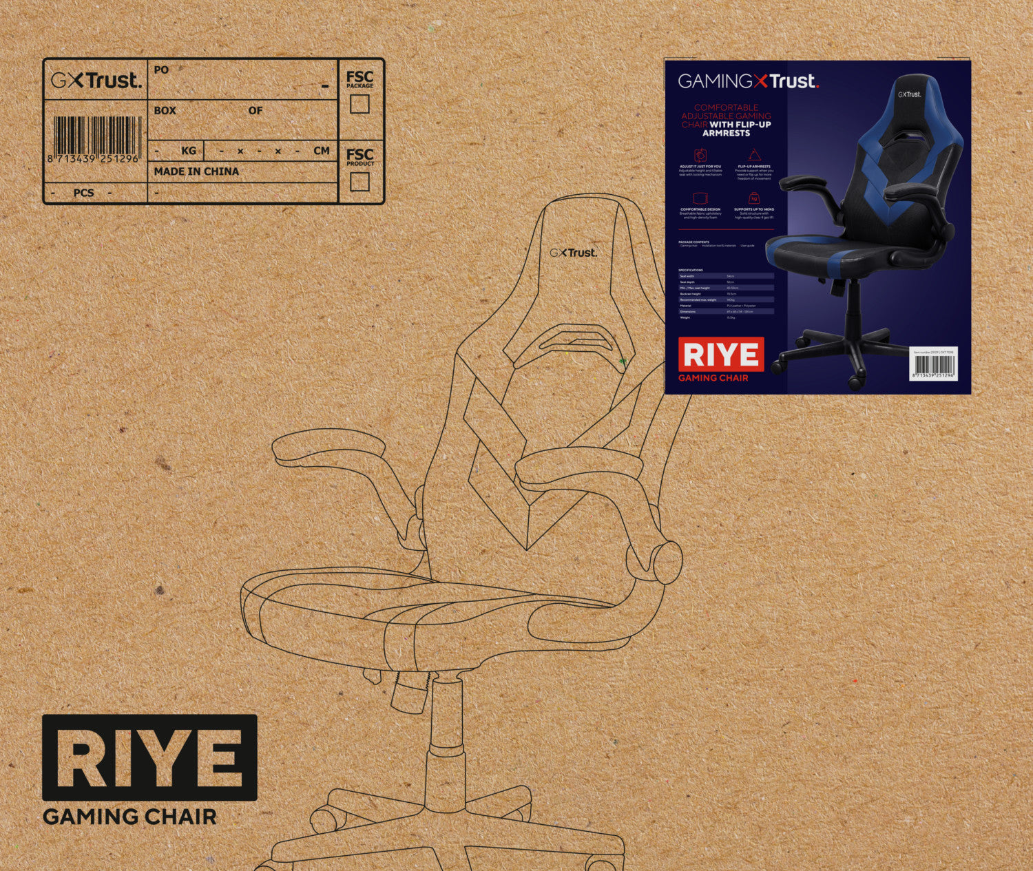 Trust GXT 703B RIYE Sedia per gaming universale Nero, Blu