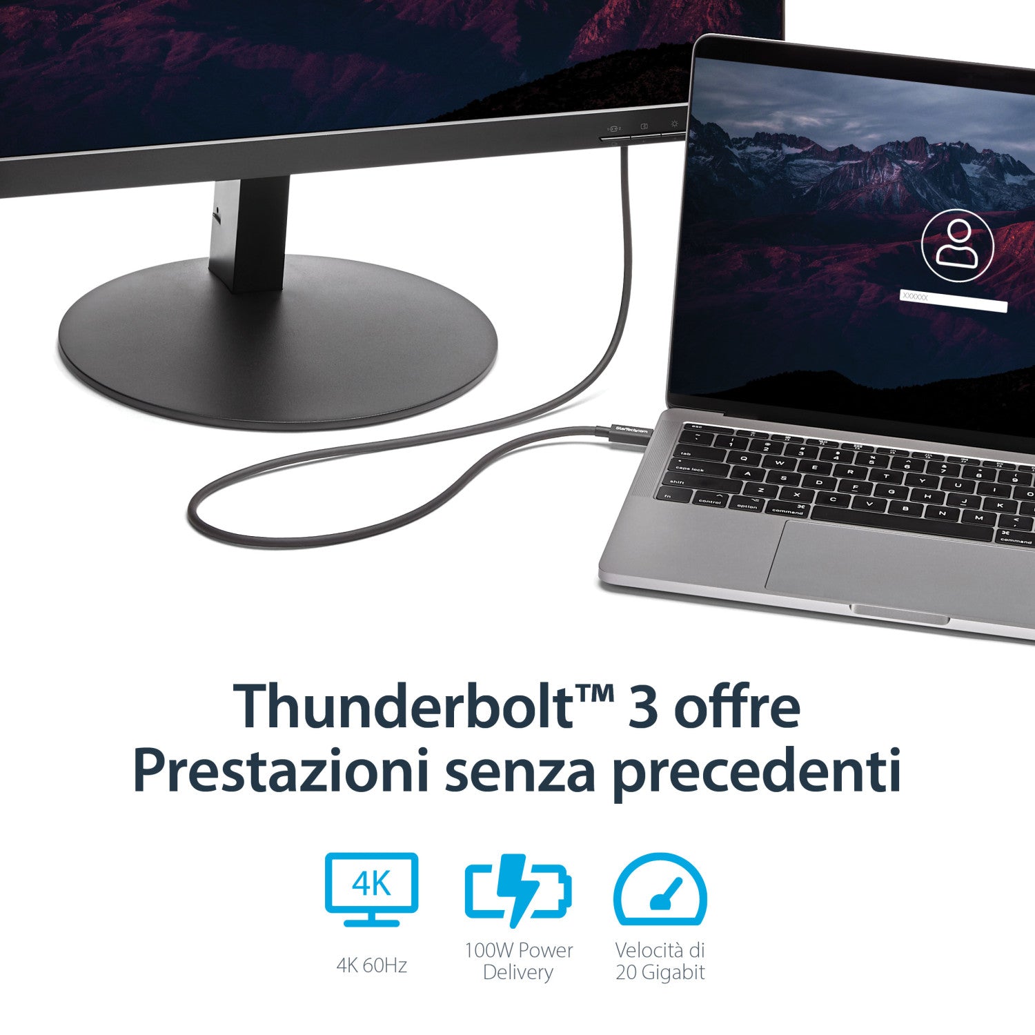 StarTech.com Cavo Thunderbolt 3 da 1m, 20Gbps, 100W PD, 4K, Certificato Thunderbolt, Compatibile con Thunderbolt 4/USB 3.2/DP Alt Mode/USB4
