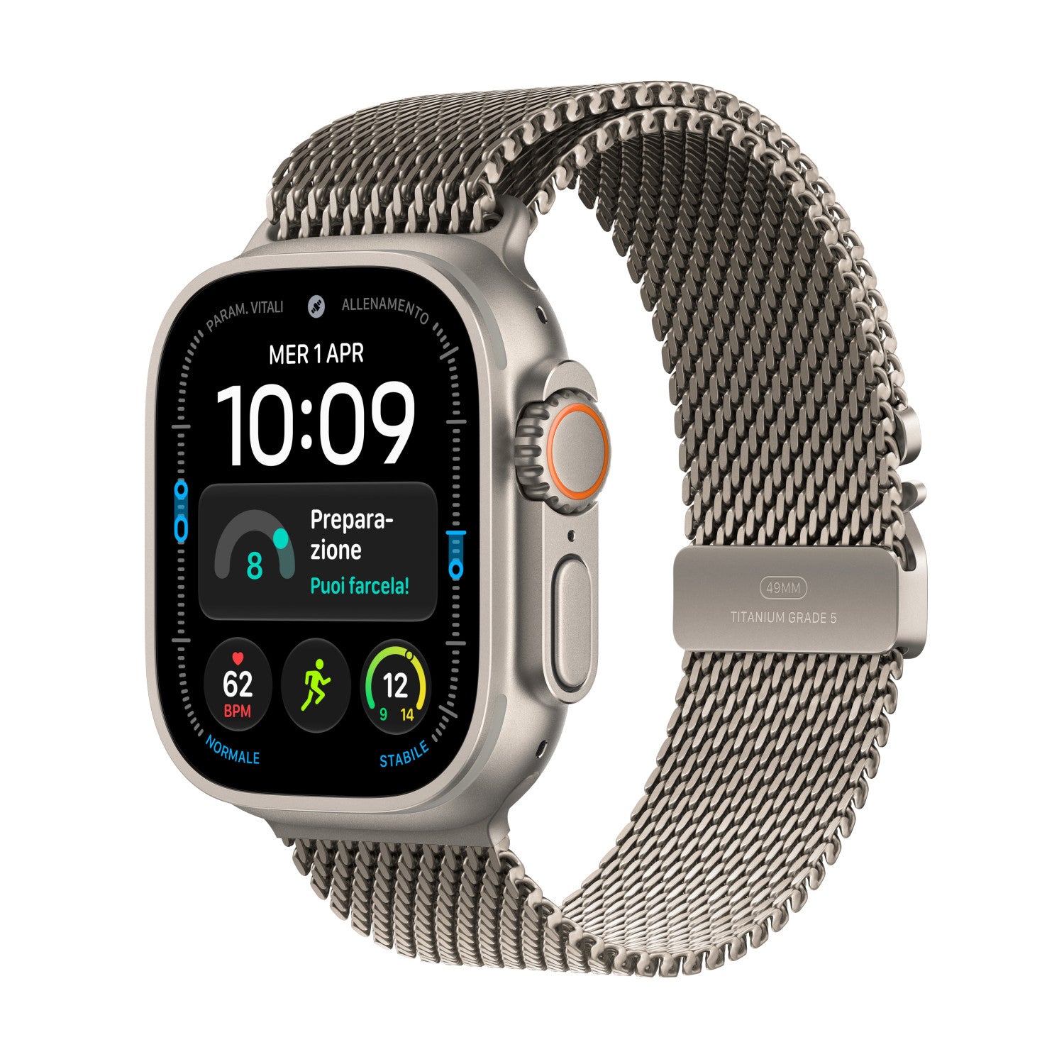 Apple Watch Ultra 4 GPS + Cellular, Cassa 49 mm in titanio naturale con Loop in maglia milanese in titanio naturale - M