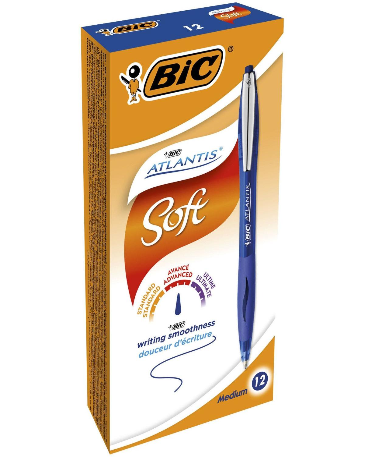 BIC Atlantis Soft Blu Penna a sfera retrattile a clip Medio 12 pz