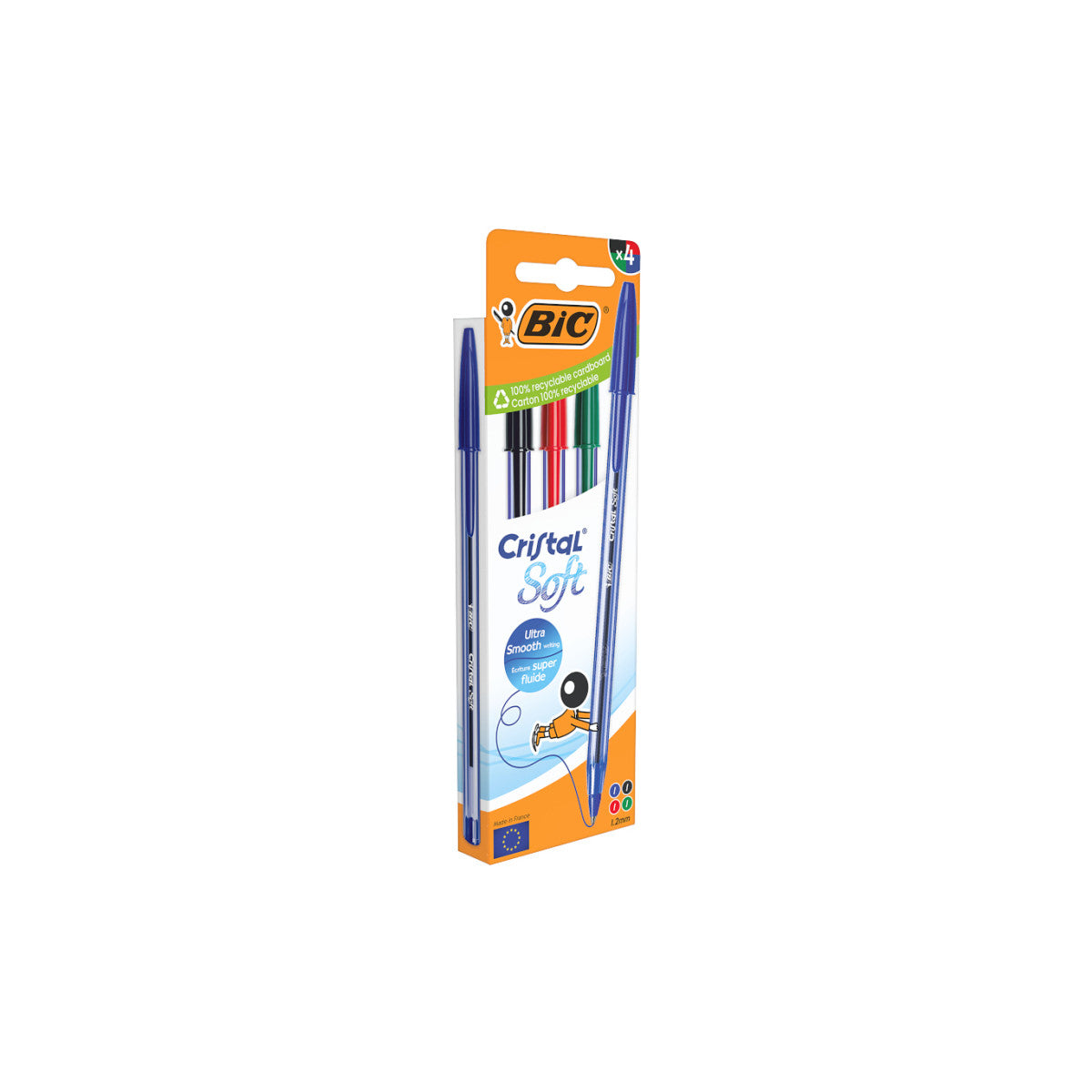 BIC Cristal Soft Nero, Blu, Verde, Rosso Penna a sfera Medio 4 pz