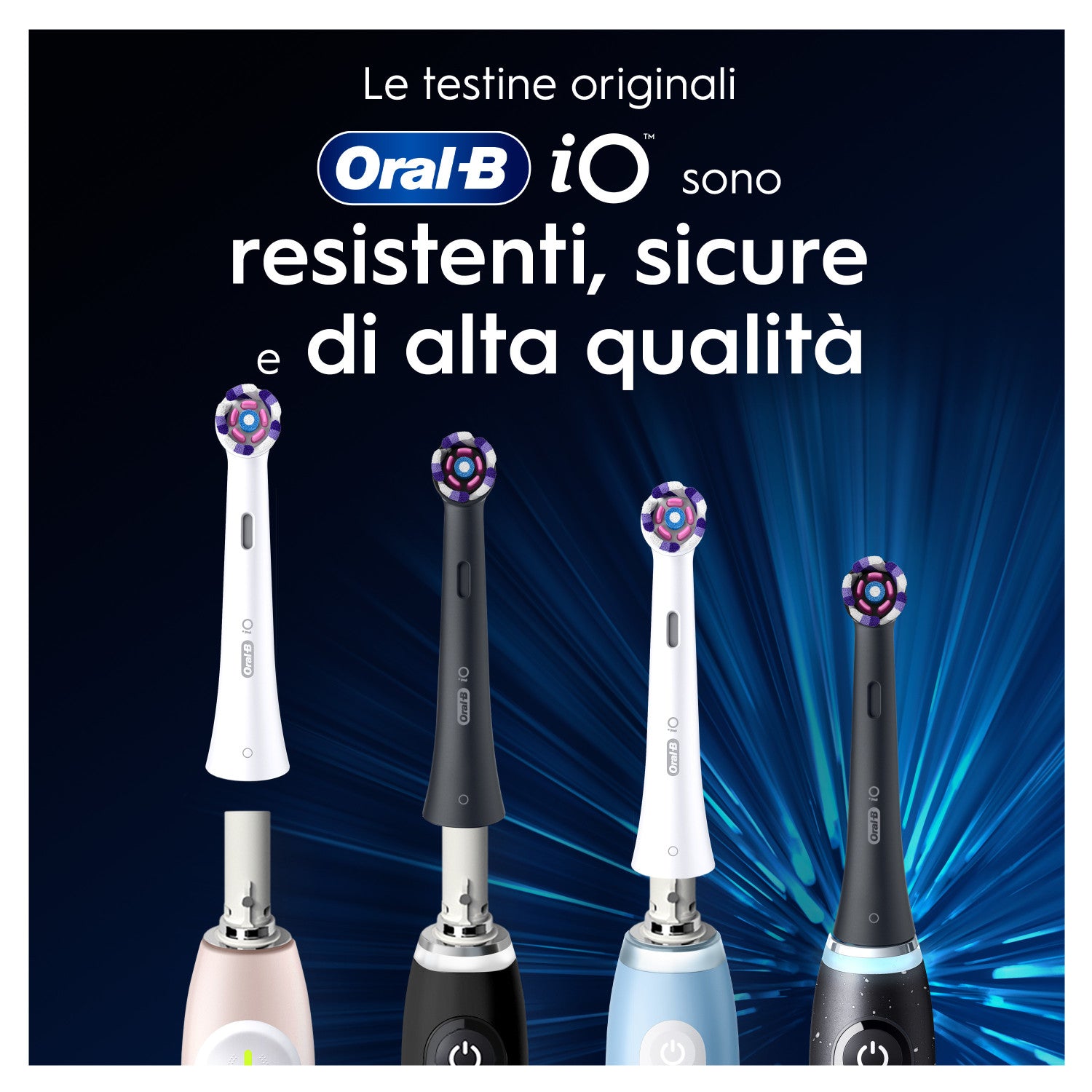 Oral-B Testine di Ricambio iO Series Radiant White Black, testine rotonde di ricambio originali, setole angolate per una rimozione più profonda della placca, con petali lucidanti per lo sbiancamento dei denti, 3
