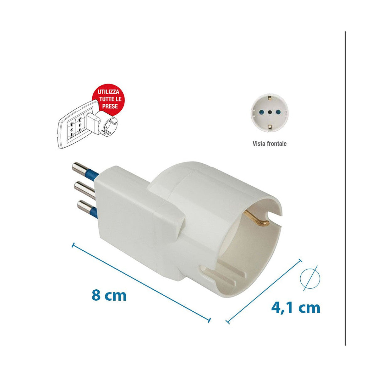 Poly Pool Adattatore Salvaspazio PP2233 Spina 10A 2P T e Presa Schuko Standard Tedesco Bianco