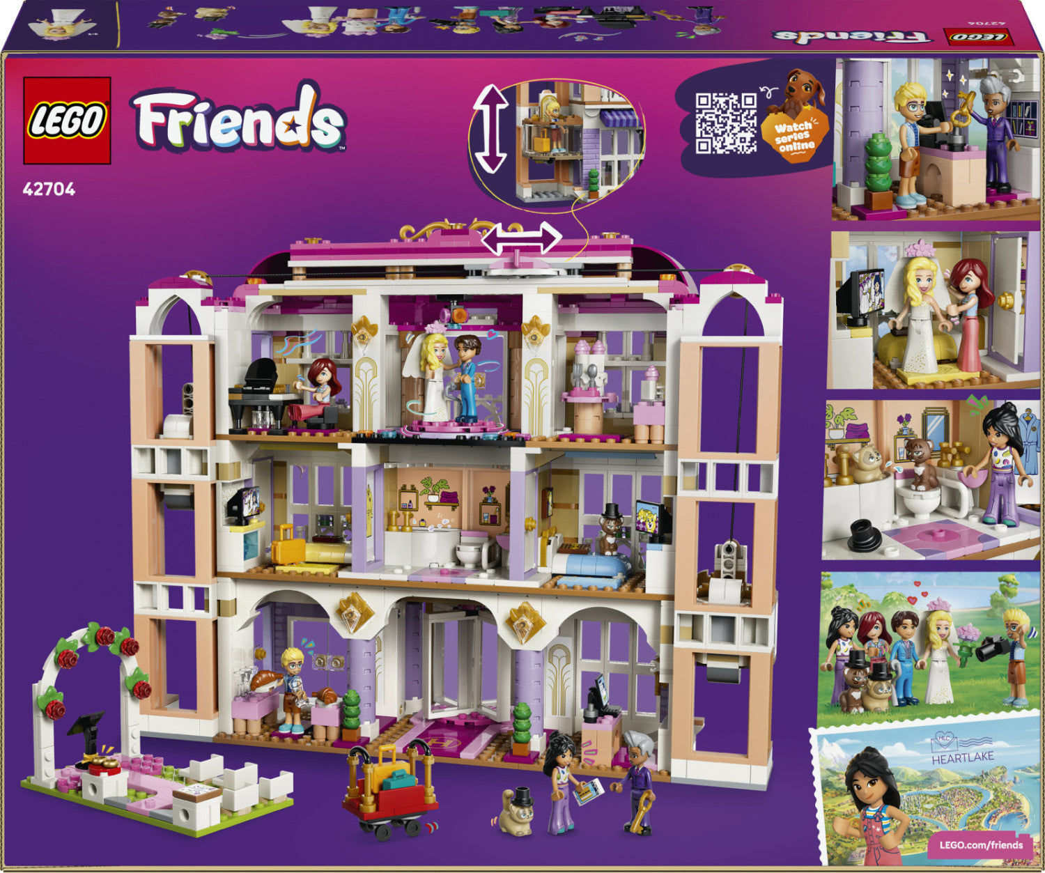 LEGO Friends 42704 Grand Hotel Di Heartlake City, Giocattolo Con 6 Mini Bamboline, 2 Animali E Accessori, Regalo Bambine 9