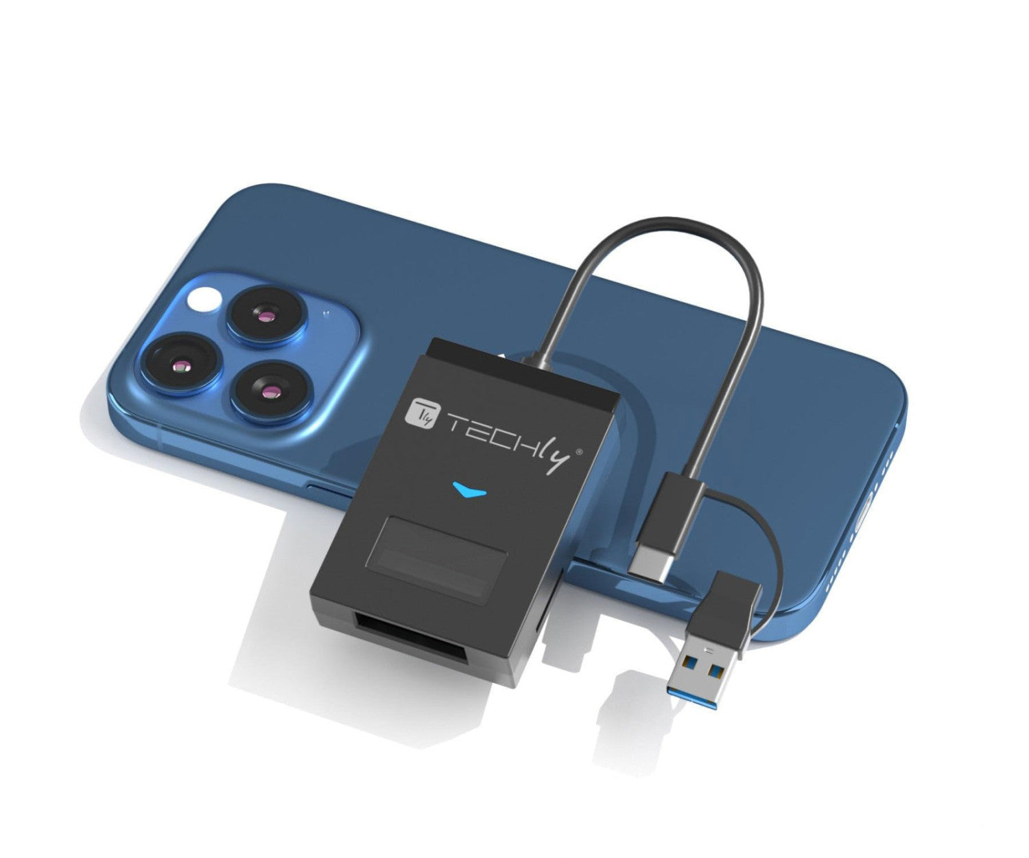 Techly Adattatore USB-A/USB-C a NVMe/SATA M.2 con Lettore Memorie SD/TF Nero