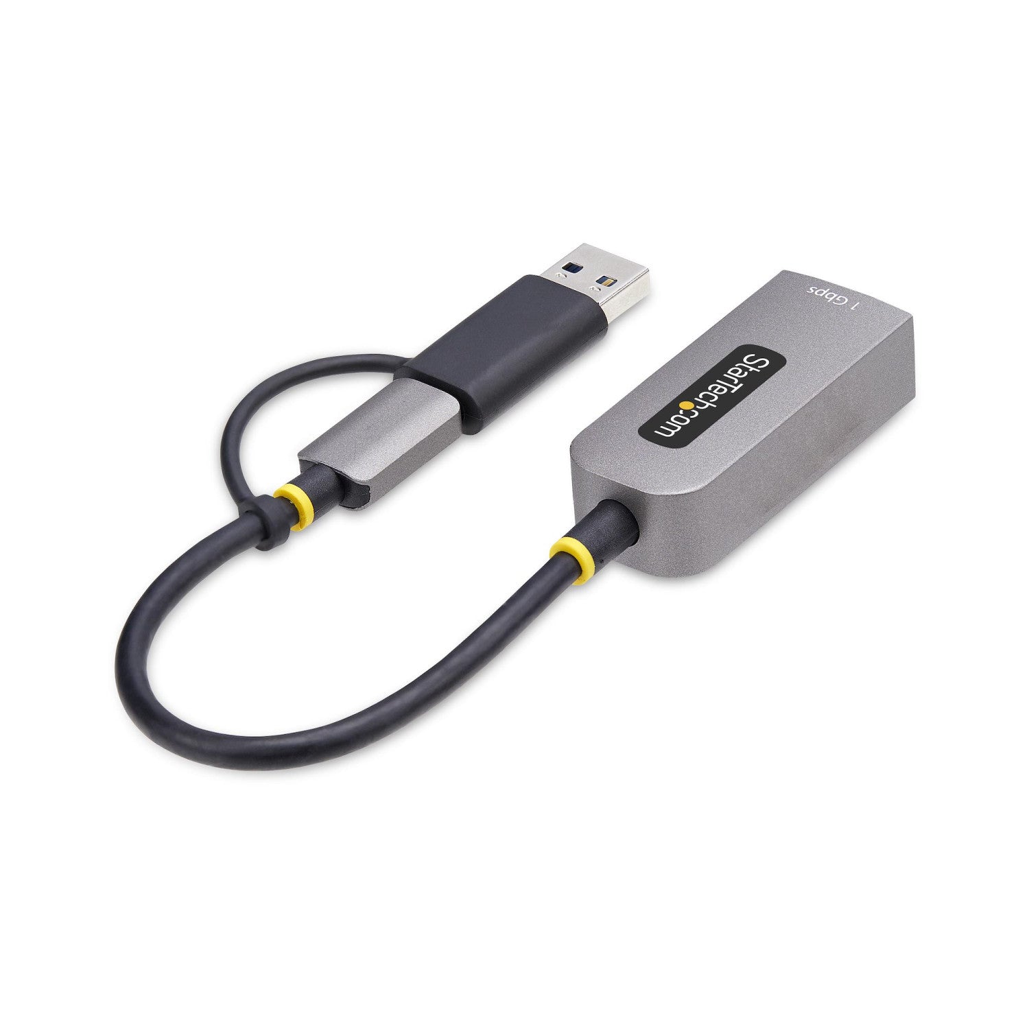 StarTech.com Adattatore da USB-C a Ethernet con dongle USB-A, 10/100/1000Mbps, adattatore di rete da USB 3.0 a Gigabit Ethernet, cavo collegato 6in/15cm, adattatore USB GbE