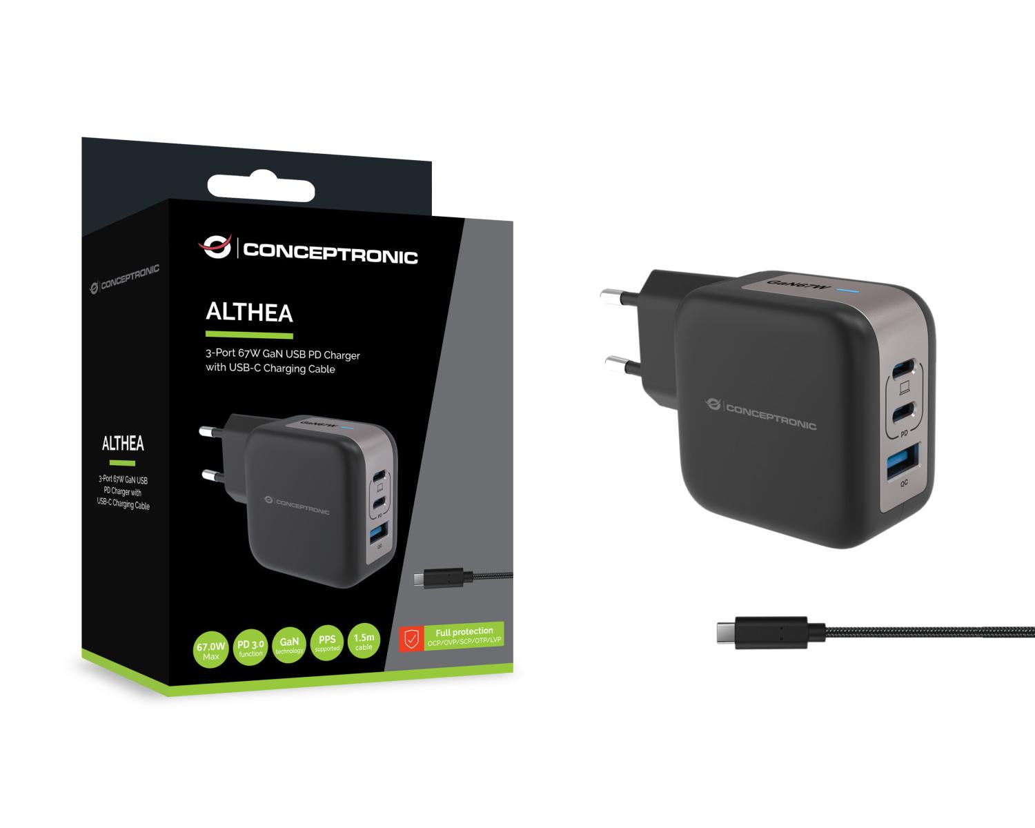 Conceptronic ALTHEA17B Caricabatterie per dispositivi mobili Universale Nero AC Ricarica rapida Interno