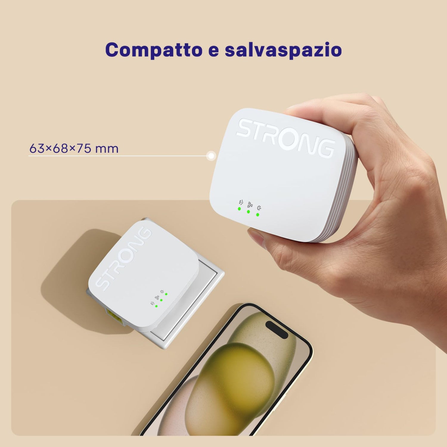 Strong Kit Powerline 600 Duo Mini PL600MDUO, 2 Adattatori, HomePlug AV2, 600 Mbps, Crittografia AES 128 Bit, Porte LAN RJ-45