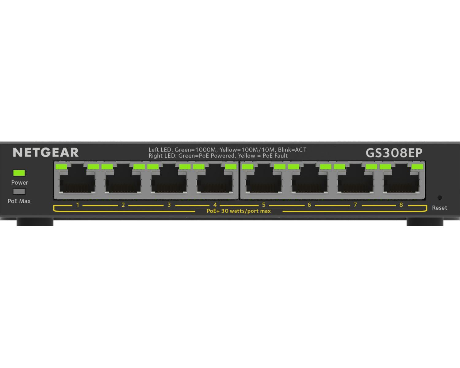 NETGEAR 8-Port Gigabit Ethernet PoE Plus Switch (GS308EP) Gestito L2/L3 Gigabit Ethernet (10/100/1000) Supporto Power over Ethernet (PoE) Nero