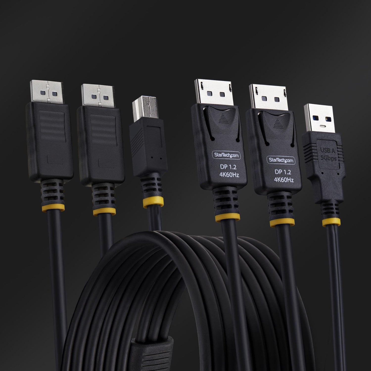 StarTech.com Cavo KVM con doppia porta DisplayPort e USB 5 Gbps da 1,8m, 4K 60 Hz, DP 1.2 e cavo combinato USB per switch KVM a doppio monitor