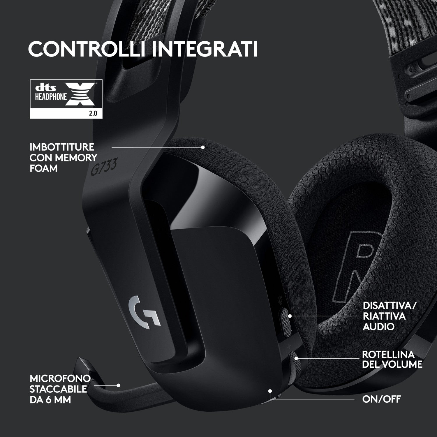 Logitech G733 Cuffia Padiglione Auricolare Nero