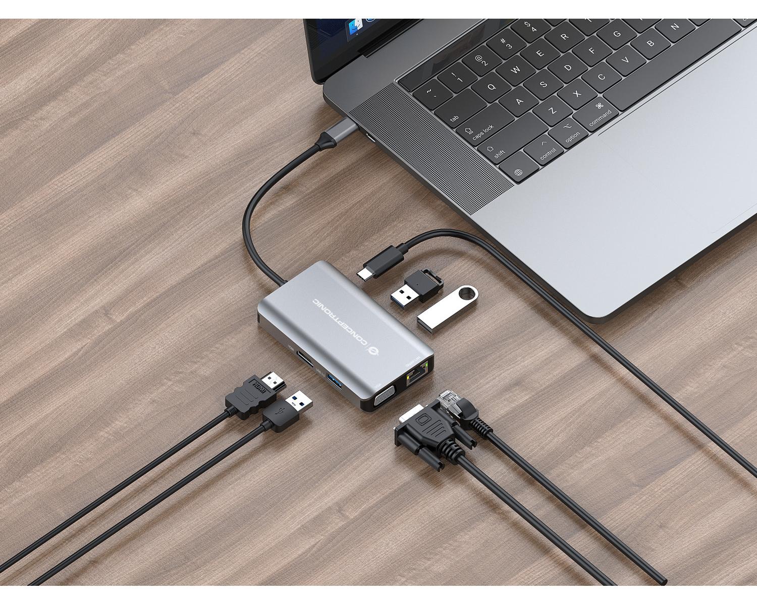 Conceptronic DONN21G replicatore di porte e docking station per laptop Cablato USB 3.2 Gen 1 (3.1 Gen 1) Type-C Grigio