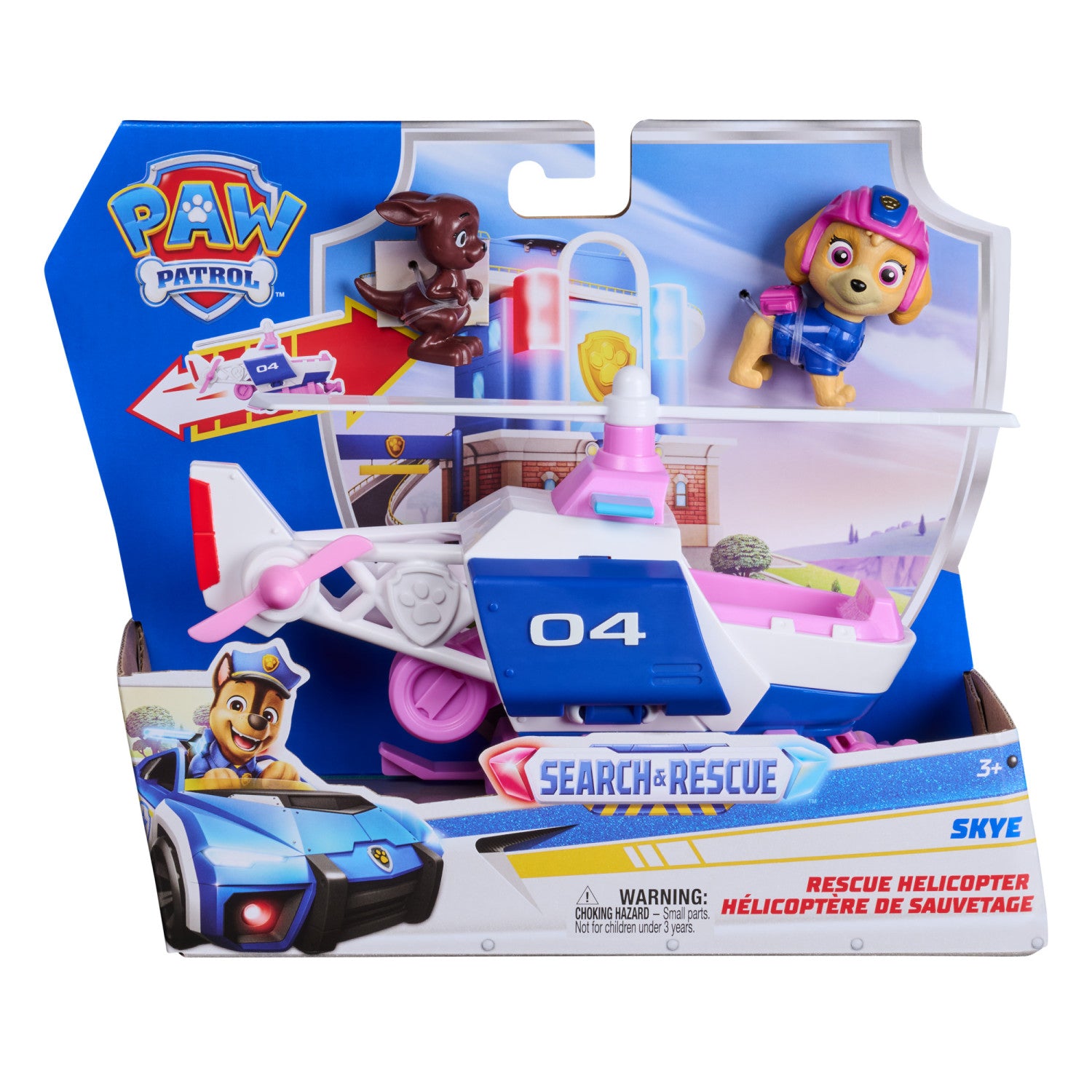 PAW Patrol : Search Rescue, Elicottero di Salvataggio di Skye con 2 Personaggi, Elicottero Giocattolo a Retrocarica, Giocattoli per Bambini e Bambine, 3 Anni
