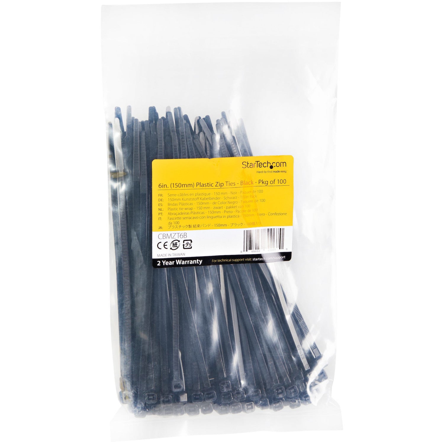StarTech.com Fascetta Fermacavi da 15cm - Fascetta in Plastica Stringicavo Larga 3mm, Diametro del Fascio 39mm, Resistenza alla Trazione 18kg - Autobloccante -94V-2/UL - Confezione da 100 pezzi - Nero