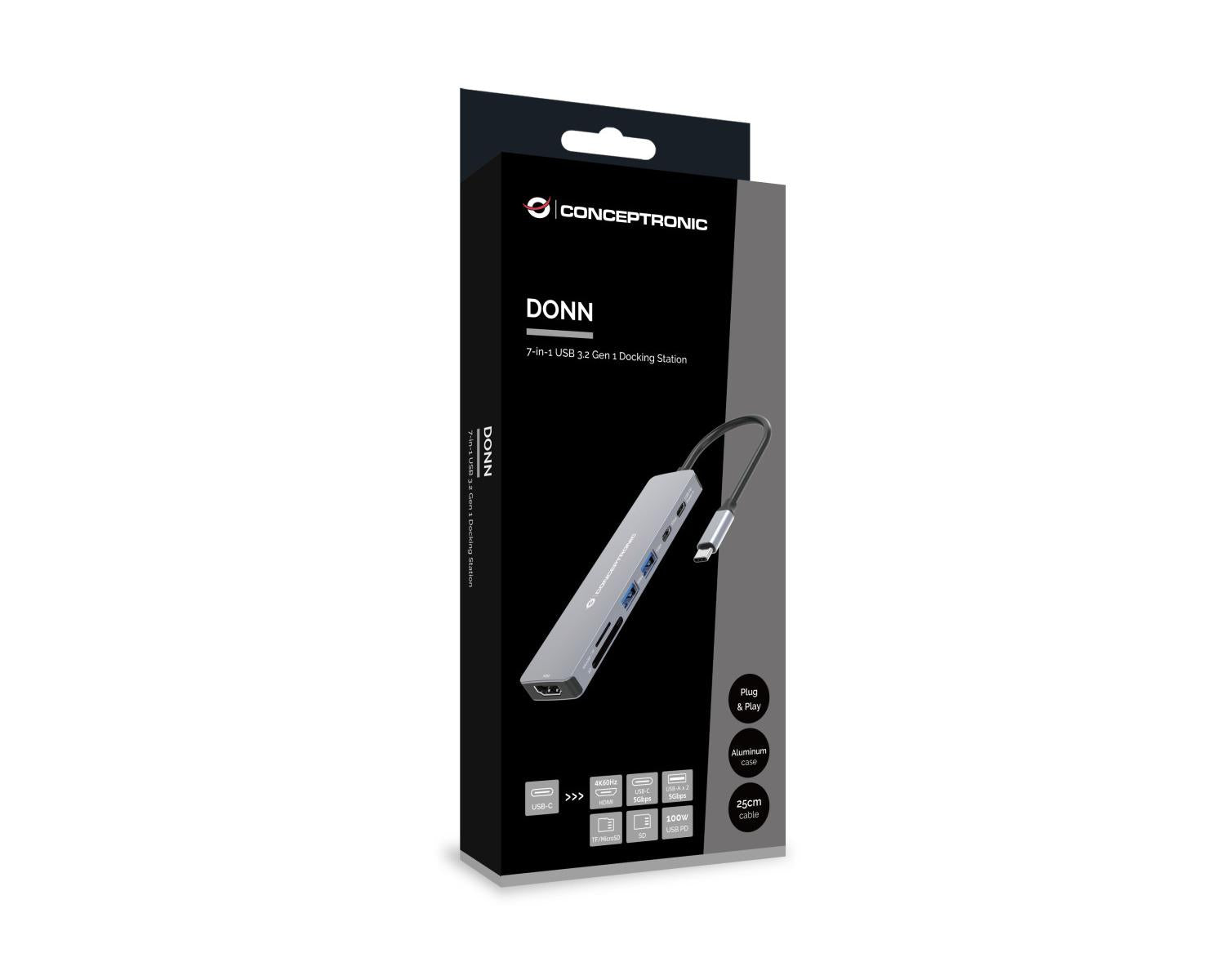 Conceptronic DONN28G replicatore di porte e docking station per laptop Cablato USB 3.2 Gen 1 (3.1 Gen 1) Type-C Grigio