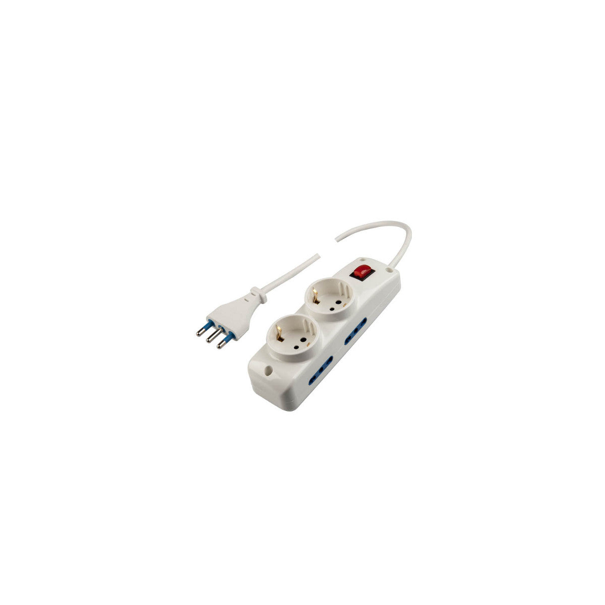 Poly Pool Presa multipla con 4 uscite bivalenti 10/16A 2P T, 2 uscite 10-16A 2P T (st. Italiano10/16A e tedesco 16A con terra laterale) e con interruttore luminoso, 1,5m cavo H05VV-F 3X1mmq con spina 16A 2P T, CSV-IMQ, CE