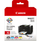Multipack 9182B004 Cartucce di Inchiostro Canon PGI-1500XL Nero Ciano Magenta Giallo per Maxify MB2050 MB2150 MB2155