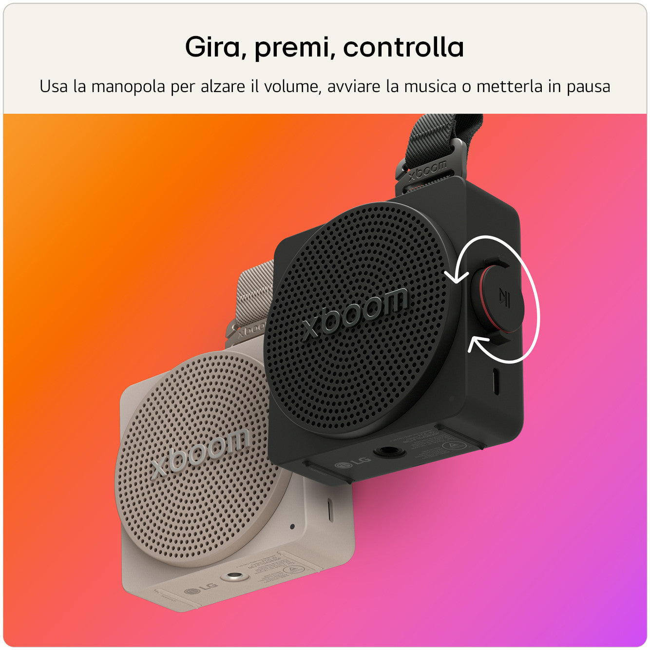 LG xboom Mini by will.i.am, Speaker Bluetooth portatile 5W, Compatto e versatile, 10 ore di autonomia, IP67, Grey