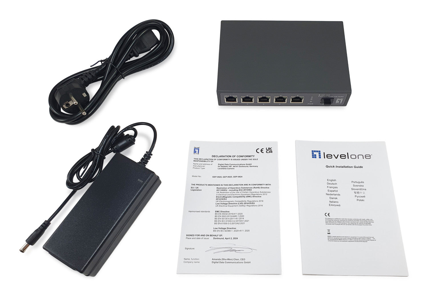 LevelOne GEP-0625 switch di rete Non gestito 2.5G Ethernet (100/1000/2500) Supporto Power over Ethernet (PoE) Nero