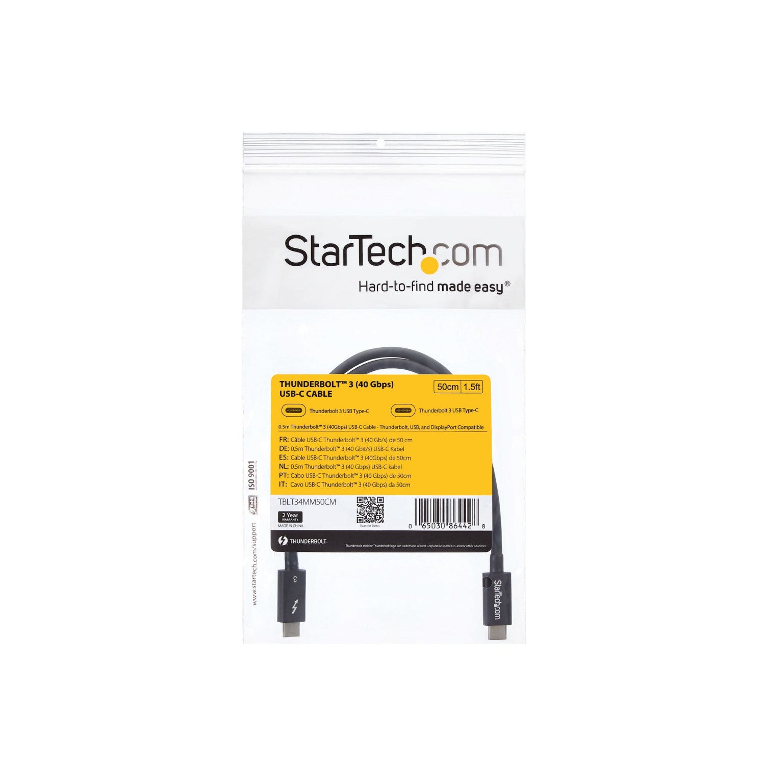 StarTech.com Cavo Thunderbolt 3 da 50 cm, 40Gbps, 100W PD, 4K/5K, Certificato Thunderbolt, Compatibile con Thunderbolt 4/USB 3.2/DP Alt Mode/USB4