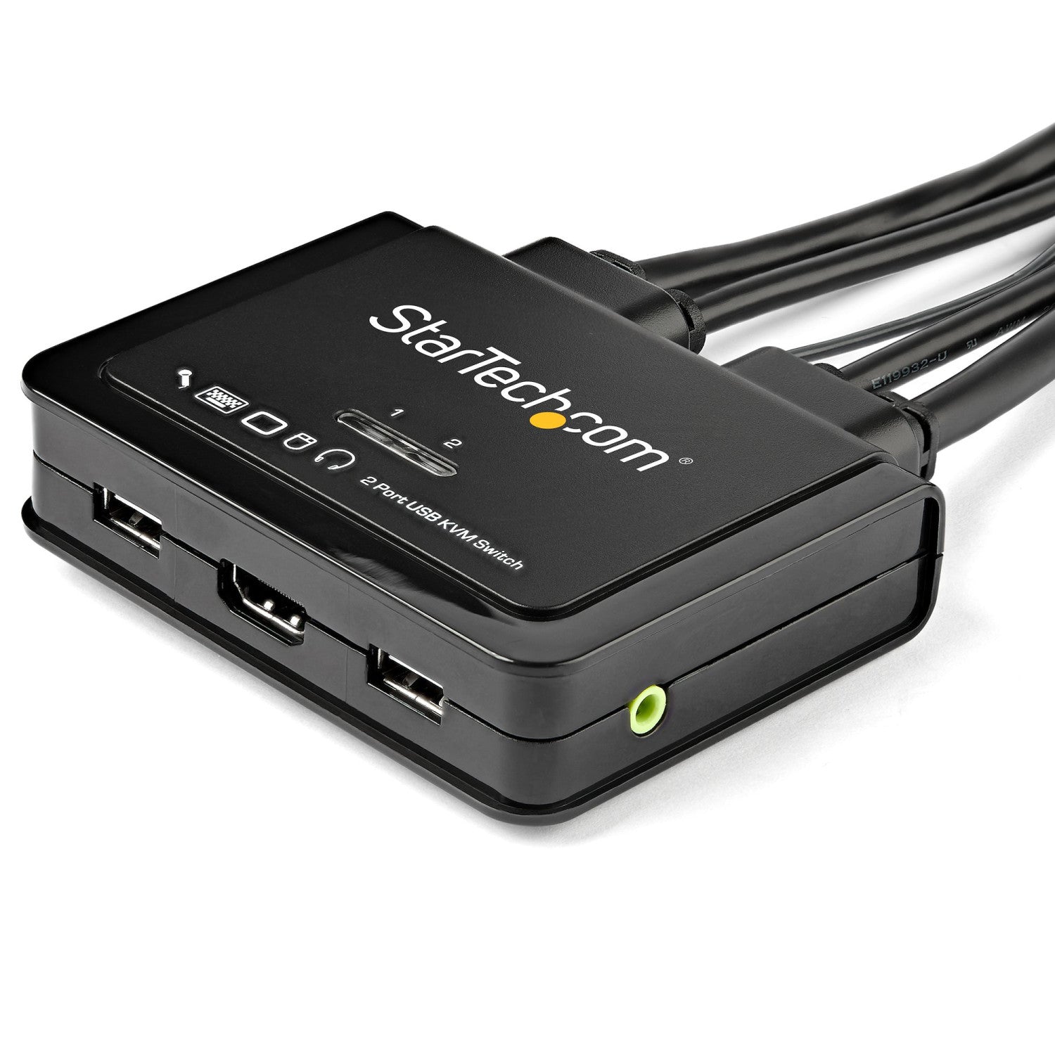 StarTech.com Switch KVM HDMI a 2 porte 4K 60Hz - Switch KVM compatto a doppia porta UHD/Ultra HD USB con cavi da 4 piedi integrati e audio - Alimentazione tramite bus e commutazione remota - MacBook ThinkPad