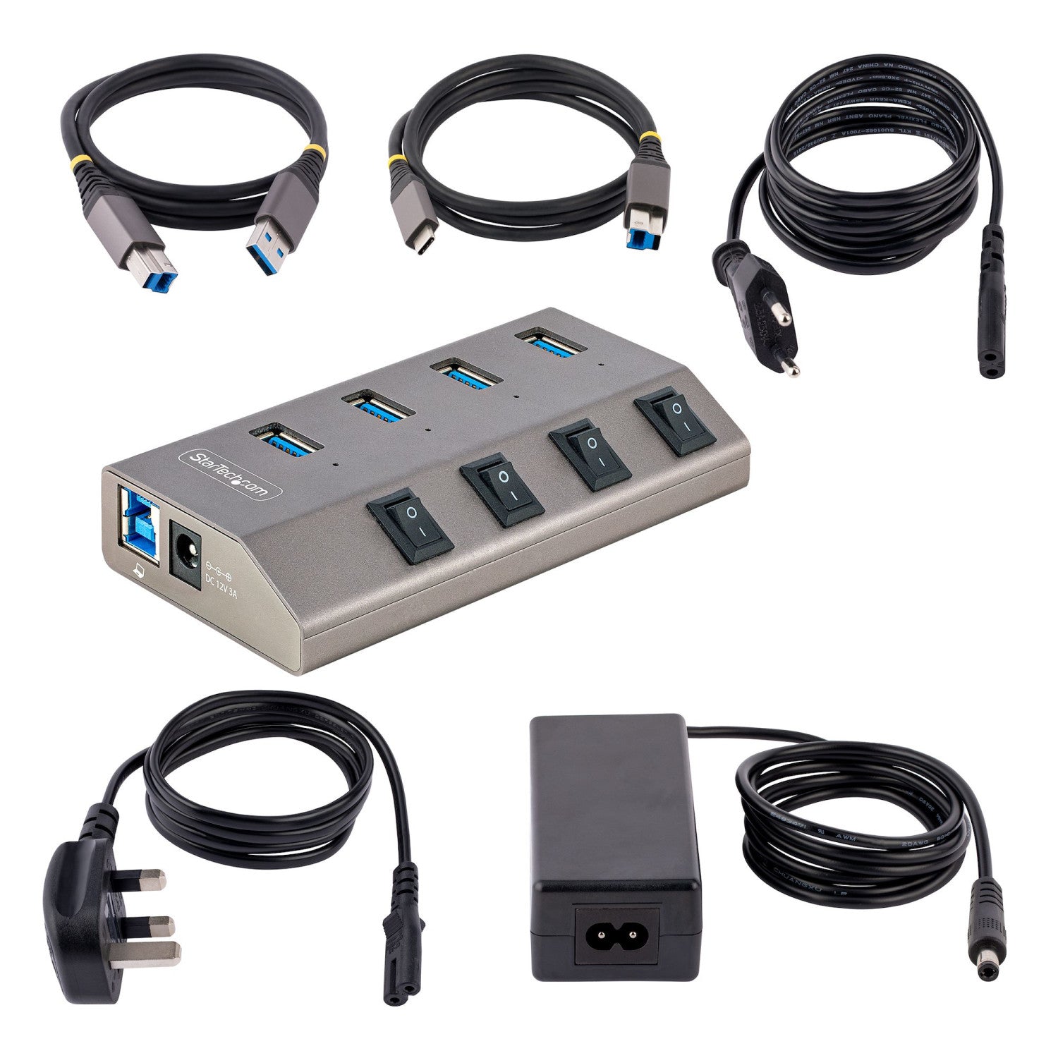 StarTech.com 5G4AIBS-USB-HUB-EU hub di interfaccia USB 3.2 Gen 1 (3.1 Gen 1) Type-B 5000 Mbit/s Grigio