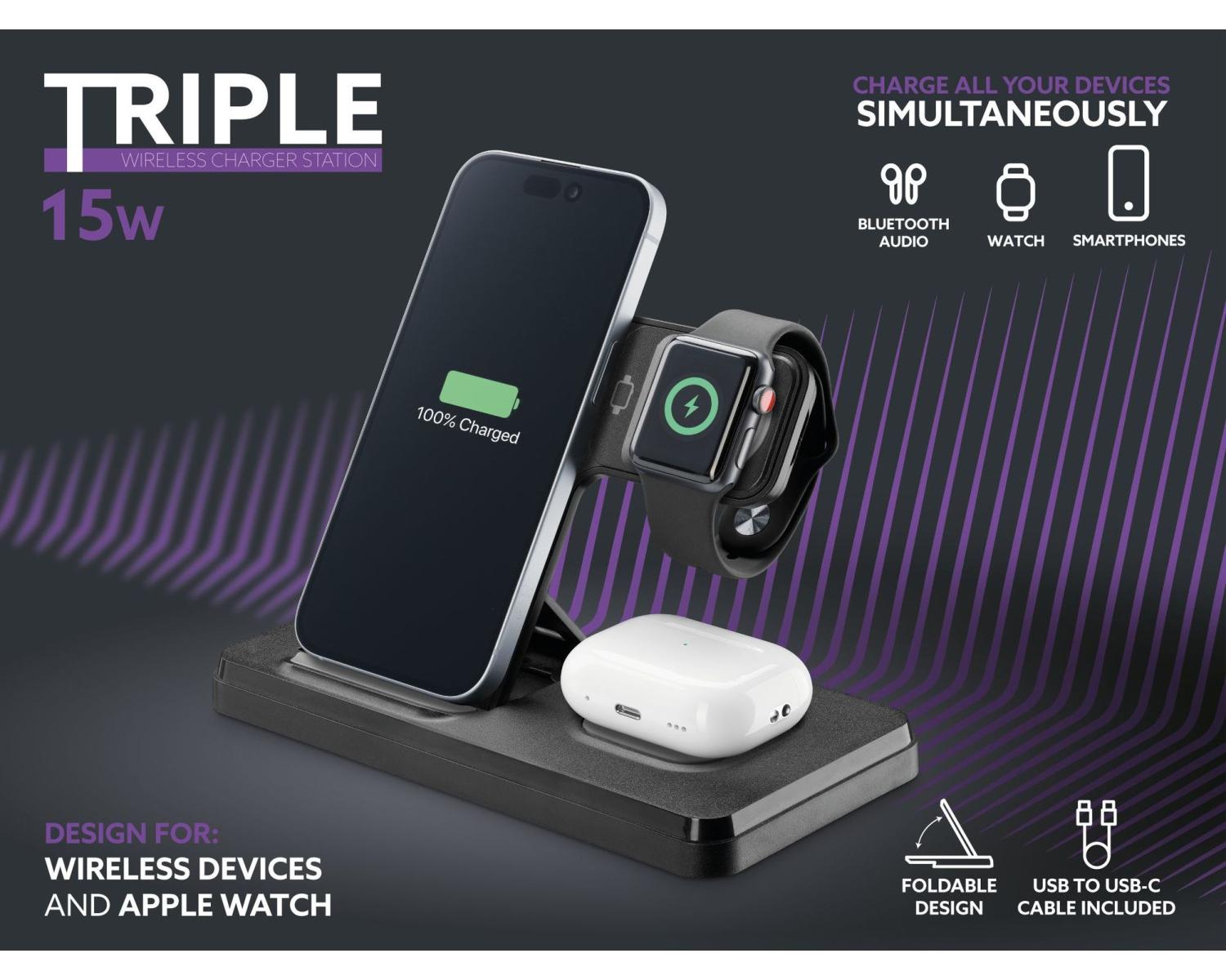 Cellularline WIRESTAND3IN1FBK docking station per dispositivo mobile Smartwatch Smartphone Nero