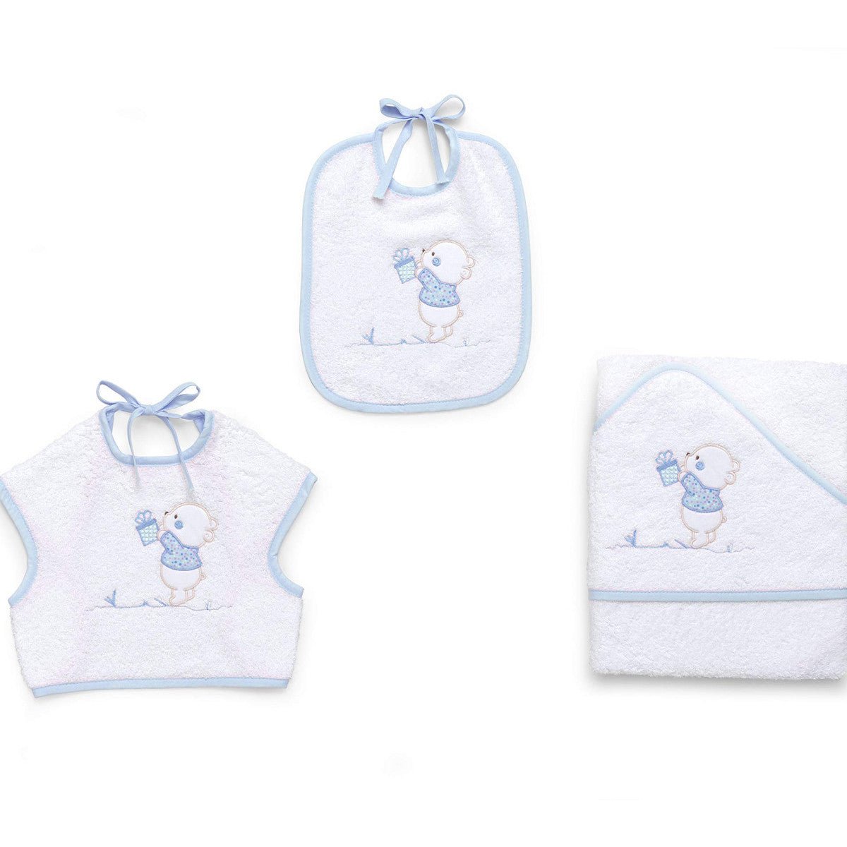 Italbaby Set Bavaglini Spugna Cotone Bear Azzurro 3 Pezzi