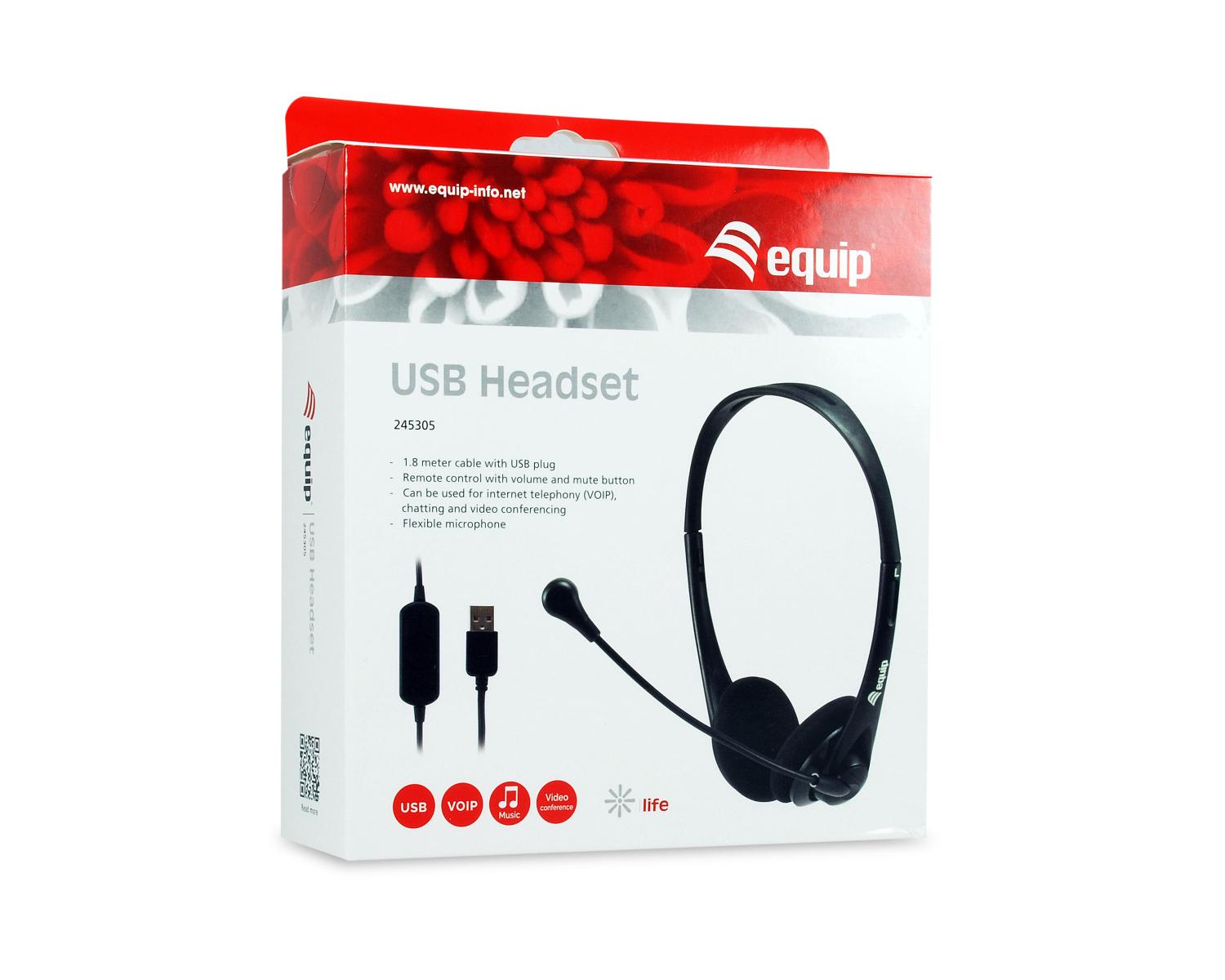 Equip 245305 Cuffie Cablato a Padiglione Ufficio USB tipo A Nero