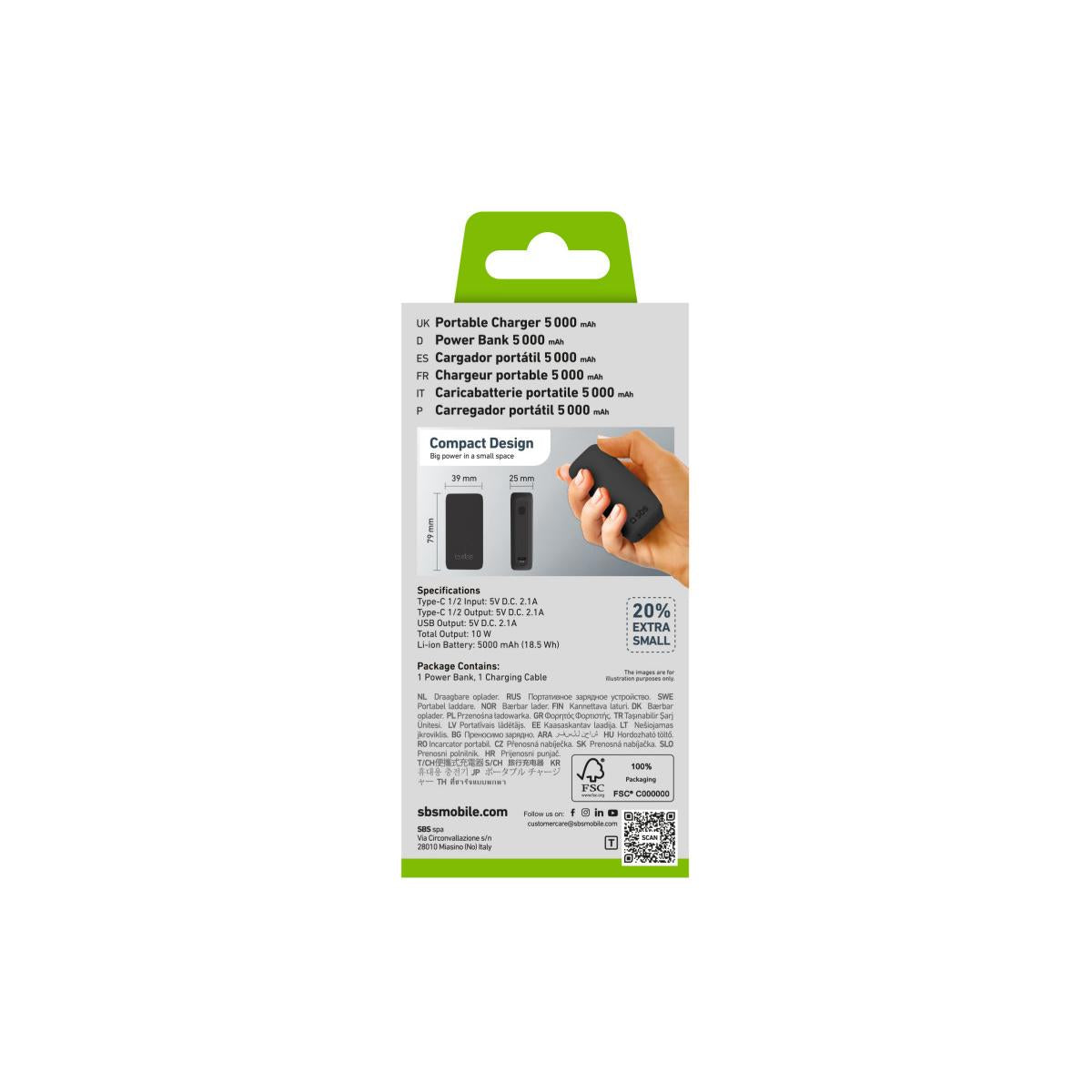 SBS TTBB5000MINIK Power Bank batteria portatile Ioni di Litio 5000 mAh Nero