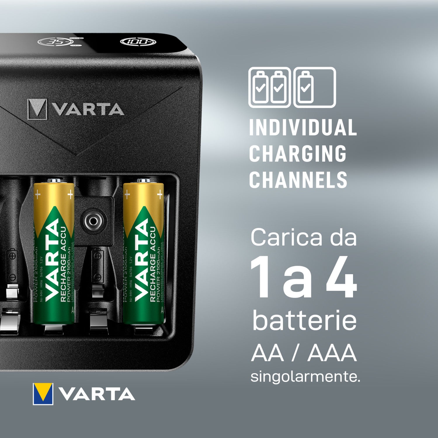 Varta LCD Plug charger AA e AAA Batterie ricaricabili NiMH incl. 4x AA 2100 mAh accu nero