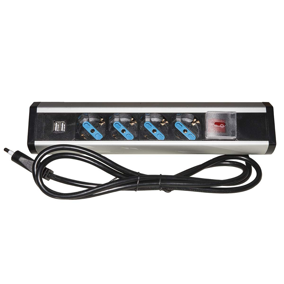 Link Multipresa Da Tavolo LKMPT04 4 Prese Universali Schuko/Italiane 2 Porte USB 5V 2A Cavo 1,80 M Struttura In Alluminio Interruttore Con Coperchio Spina Tripolare 16A