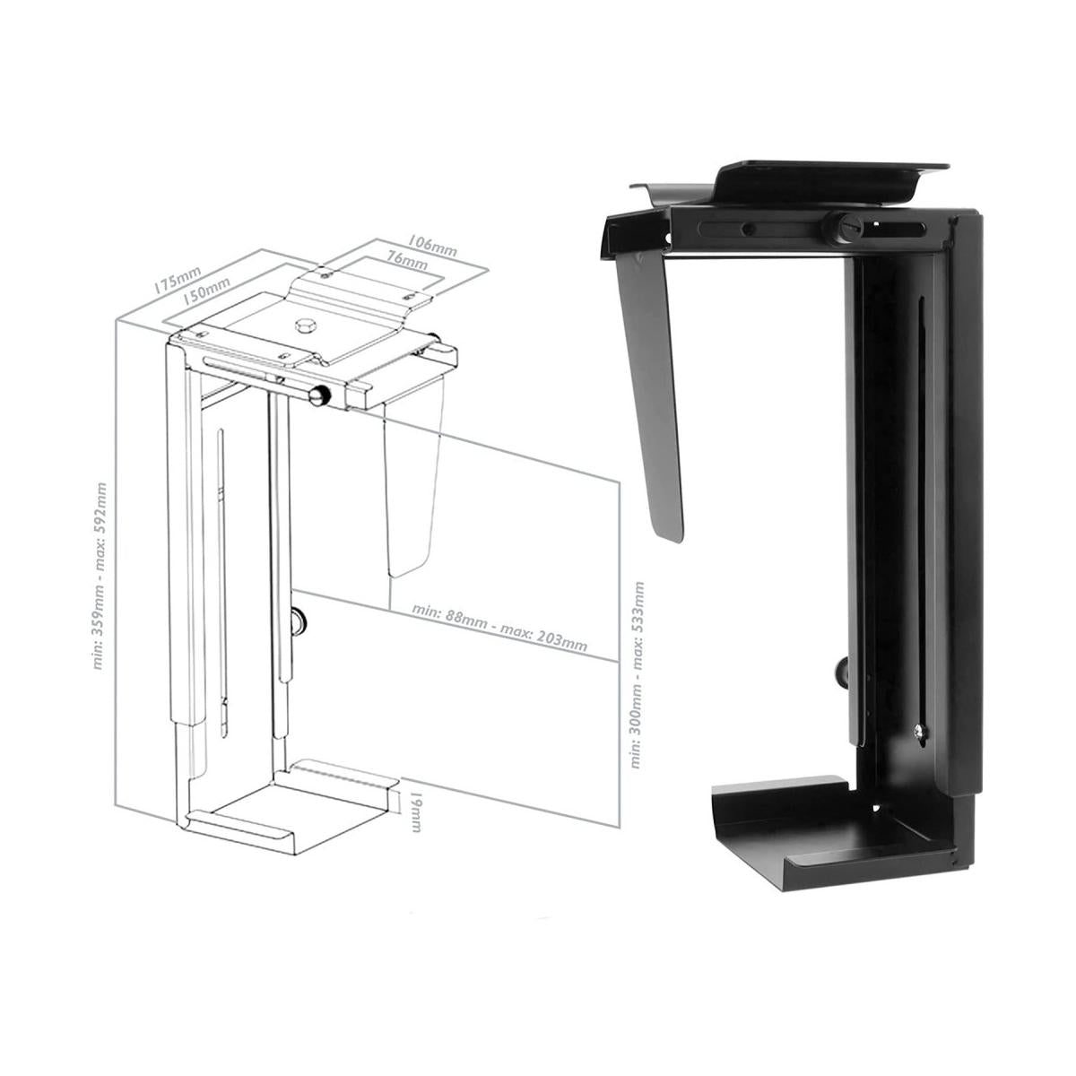 Techly ICA-CS 66 Supporto per CPU Porta CPU sotto scrivania Nero