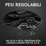 Logitech G Logitech G502 Mouse Gaming HERO Prestazioni Elevate, Sensore HERO 25K, 25600 DPI, RGB, Pesi Regolabili, 11 Pulsanti Programmabili, Memoria Integrata, per PC/Mac/Laptop. Nero