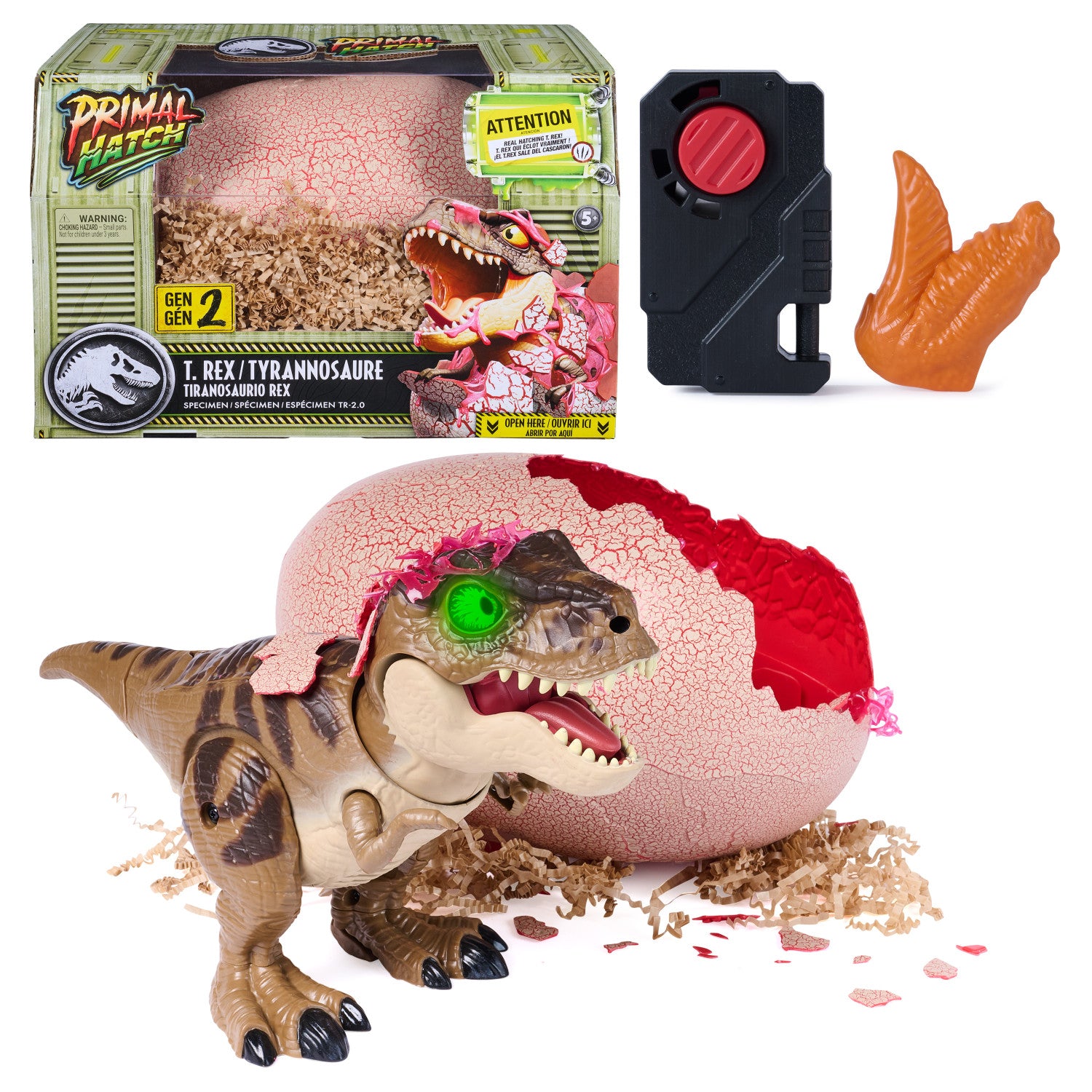 Jurassic World Primal Hatch, dinosauro giocattolo interattivo e uovo, fai schiudere e addestra il tuo cucciolo di dinosauro dotato di oltre 100 suoni e reazioni, giocattoli per bambini e bambine dai 5 anni in su