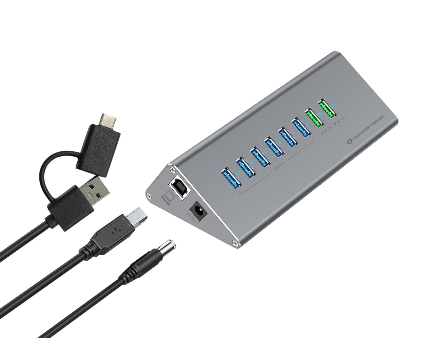 Conceptronic HUBBIES18G hub di interfaccia USB 3.2 Gen 1 (3.1 Gen 1) Type-B 5000 Mbit/s Grigio