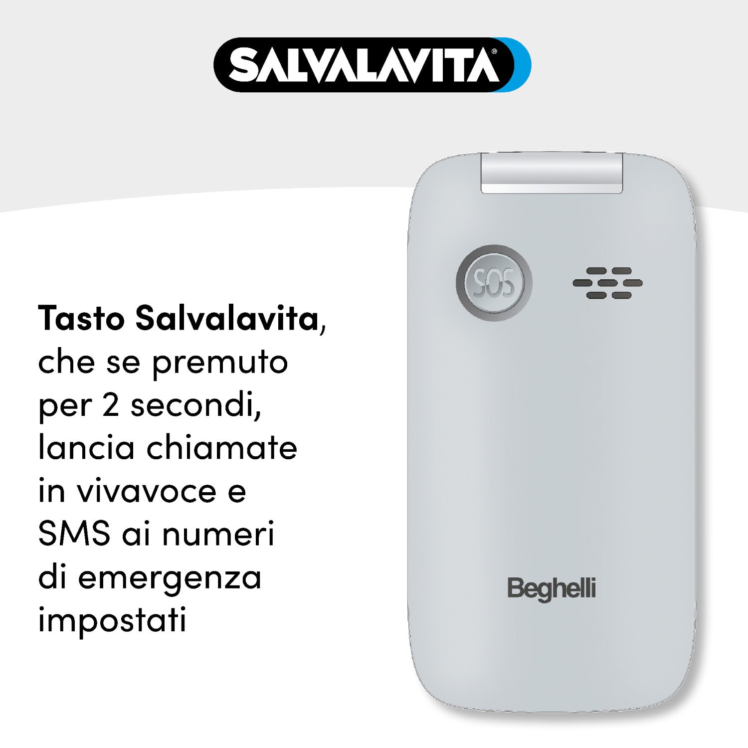 Beghelli 9201N cellulare 7,11 cm (2.8") 100 g Argento Telefono per anziani