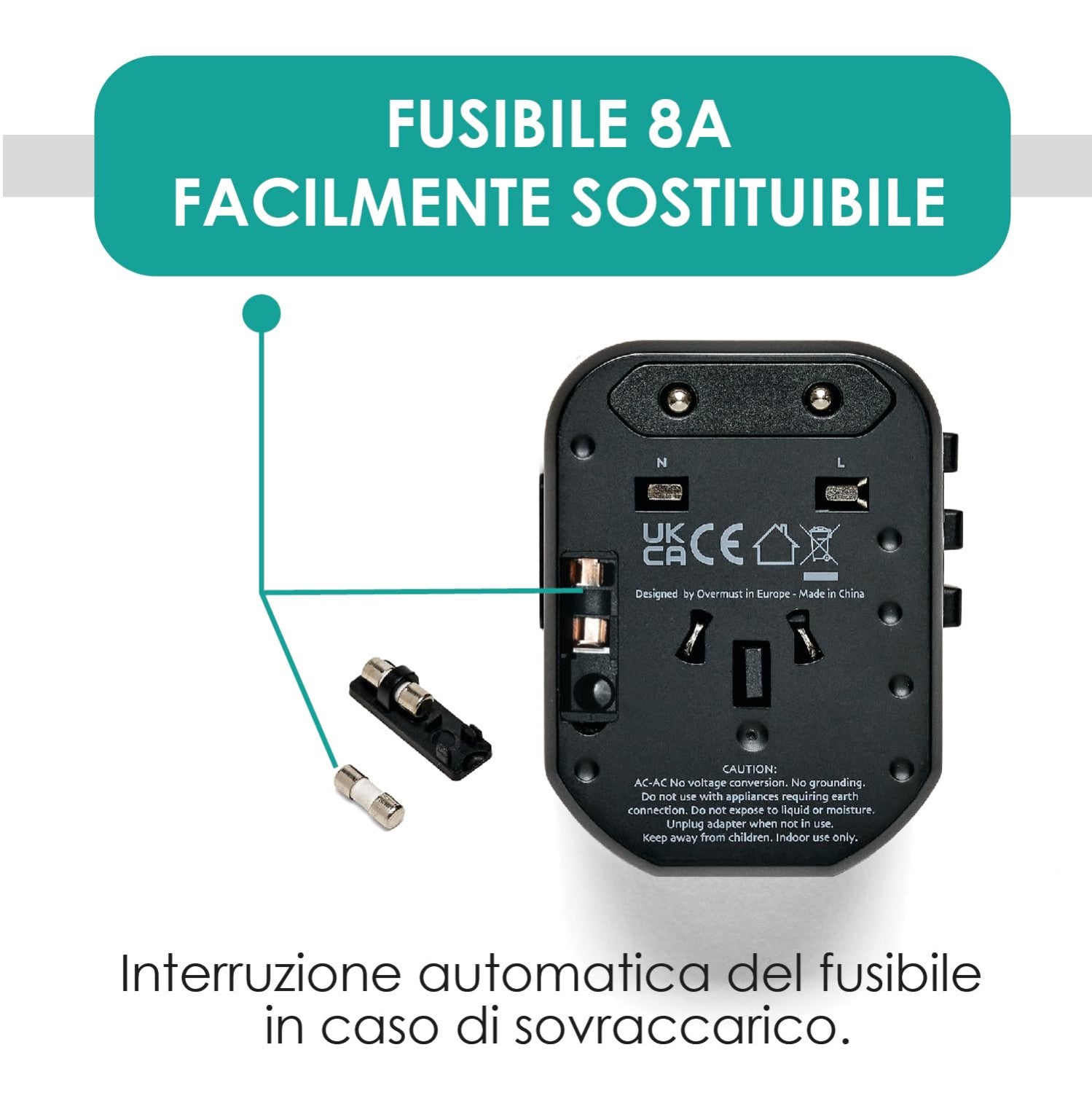 Overmust Adattatore Universale Da Viaggio 2 Porte USB UK/EU/USA/AUS 110-240V Doppio Fusibile 8A