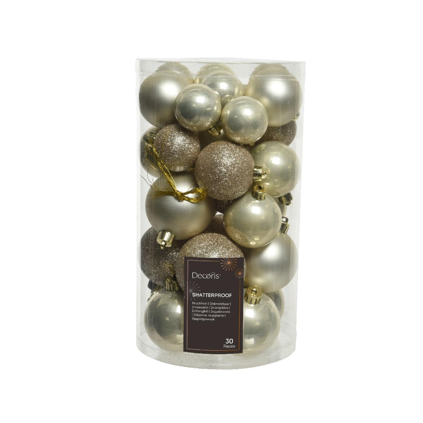 Decoris Palline di Natale 30 Pezzi Mix Pearl Lucido Opaco Glitter 40-60 mm