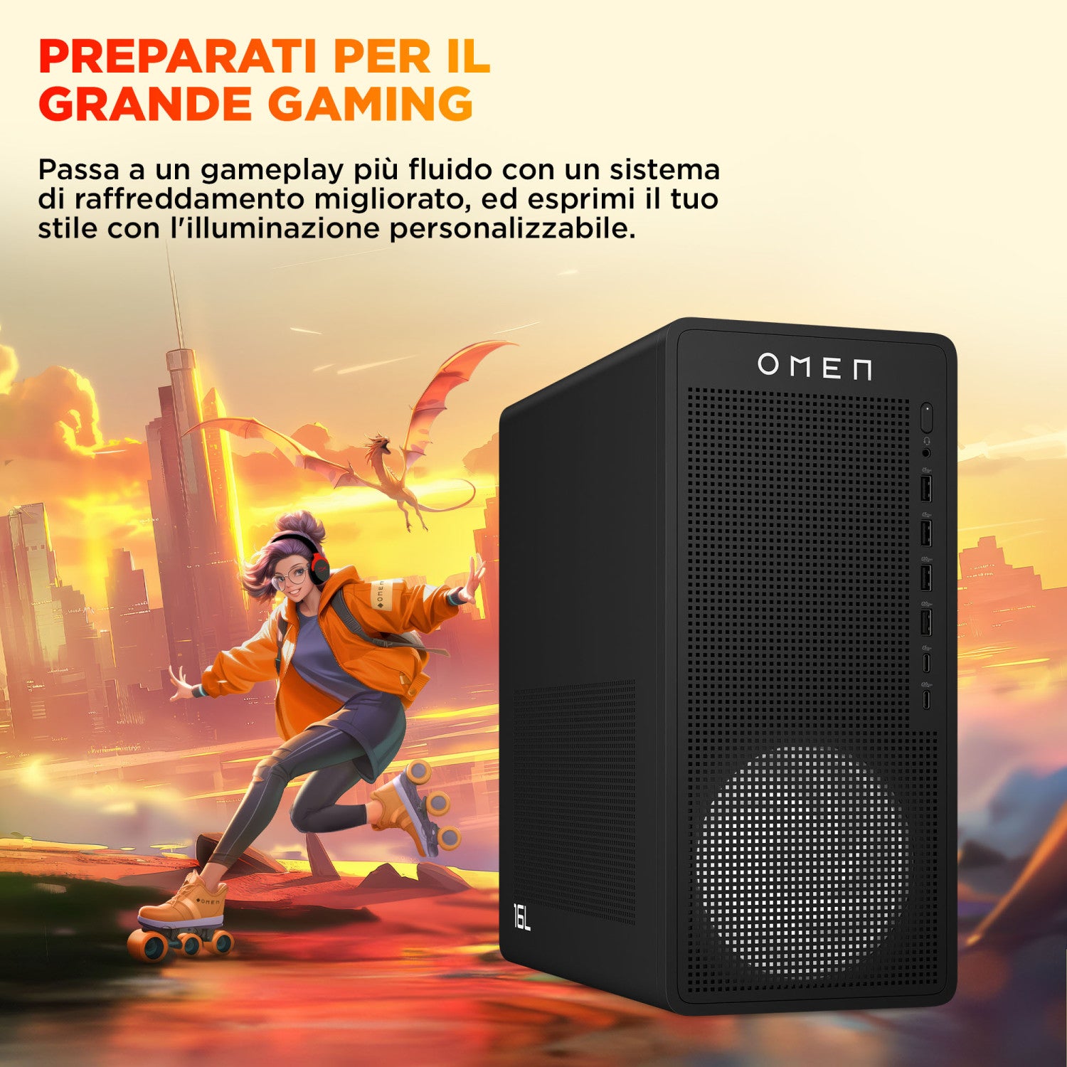 HP OMEN 16L Gaming Desktop PC TG03-0056nl PC AMD Ryzen 7 8700F 16 GB DDR5-SDRAM 512 GB SSD Windows 11 Home Tower AI PC Nero