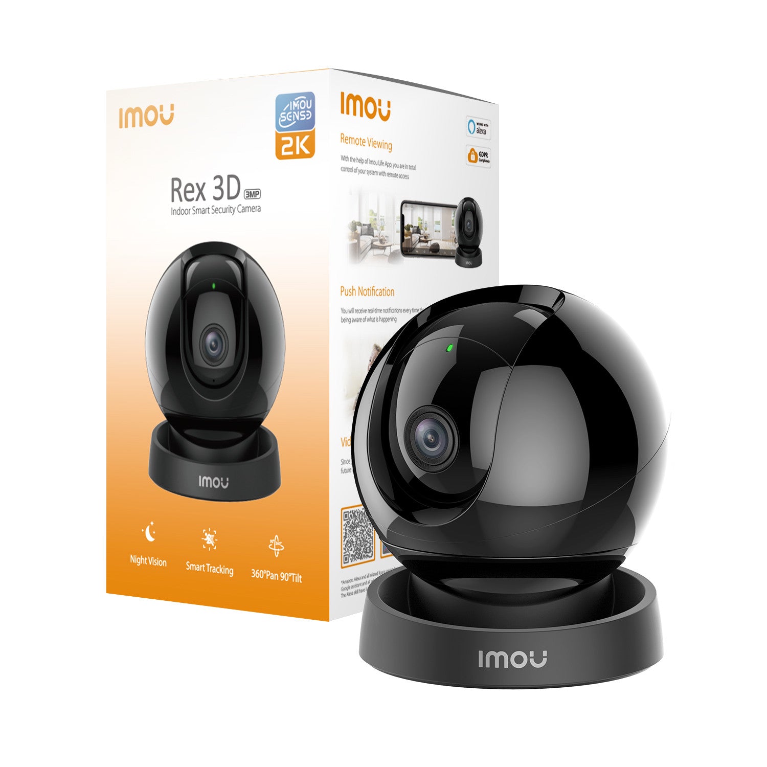 Imou Rex 3D 2K - Telecamera da interno a 360 Gradi con SENSE e Riconoscimento Movimento Nero