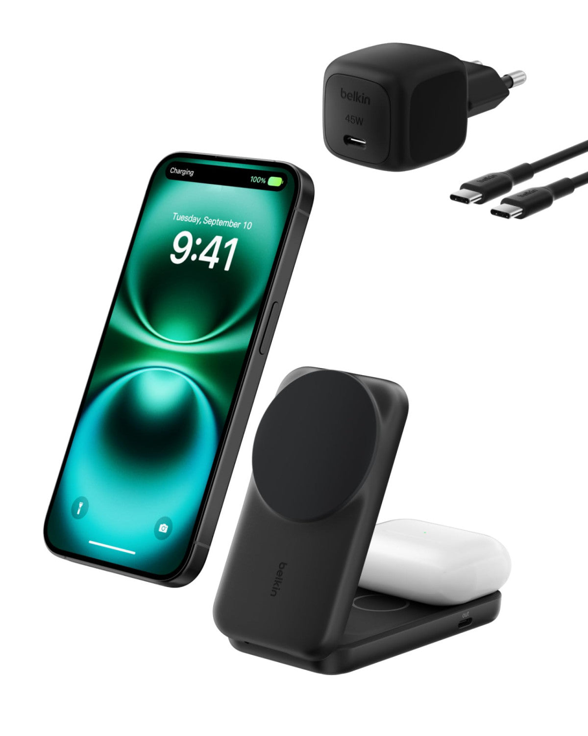 Belkin Ultracharge 25W Qi2 Compact 2In1 Per Telefono E Orologio, Carboncino