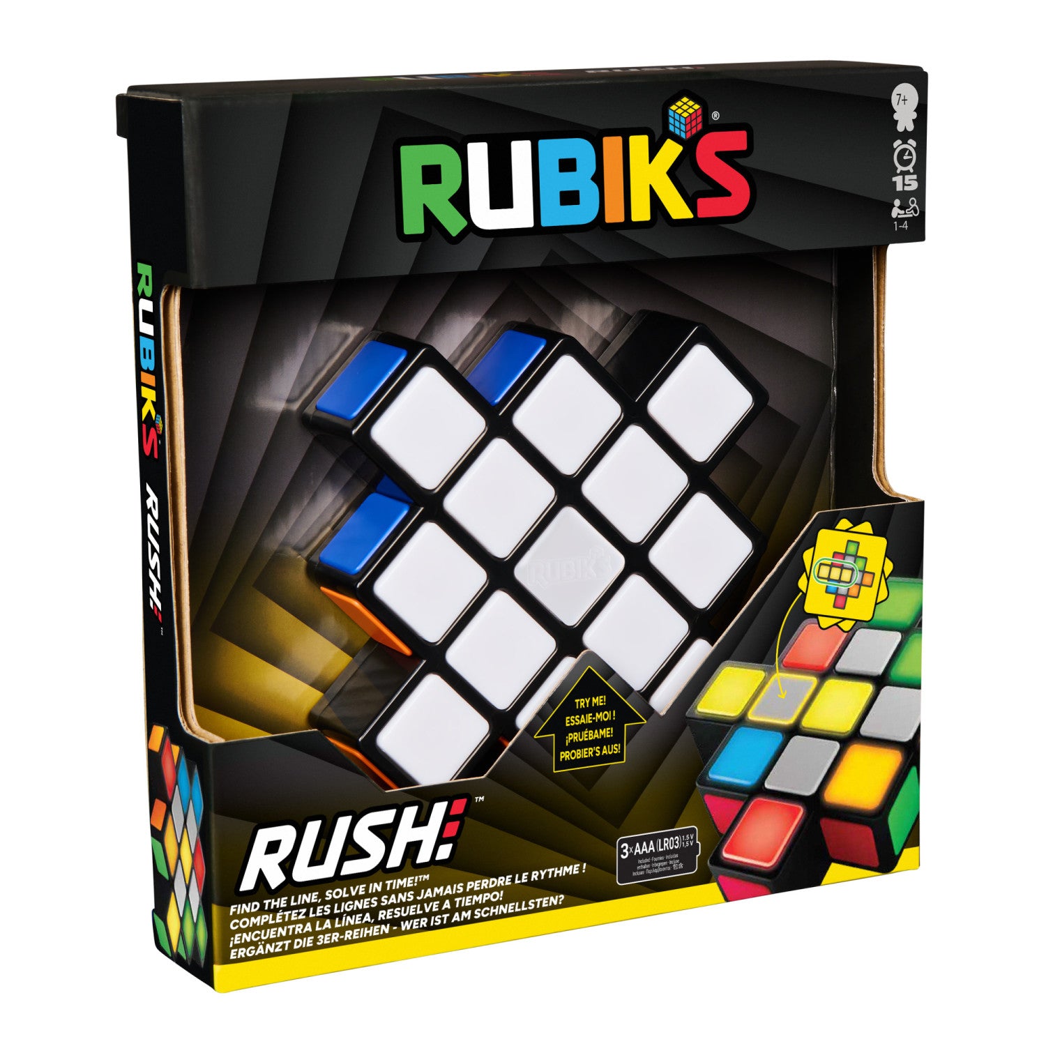 Rubik s Rush, Gioco Elettronico di Velocità e Luci, Rompicapo Interattivo Multigiocatore 1-4 Persone, Sfida di Abbinamento Colori e Memoria, Giocattolo STEM per Bambini e Adulti, Età 7