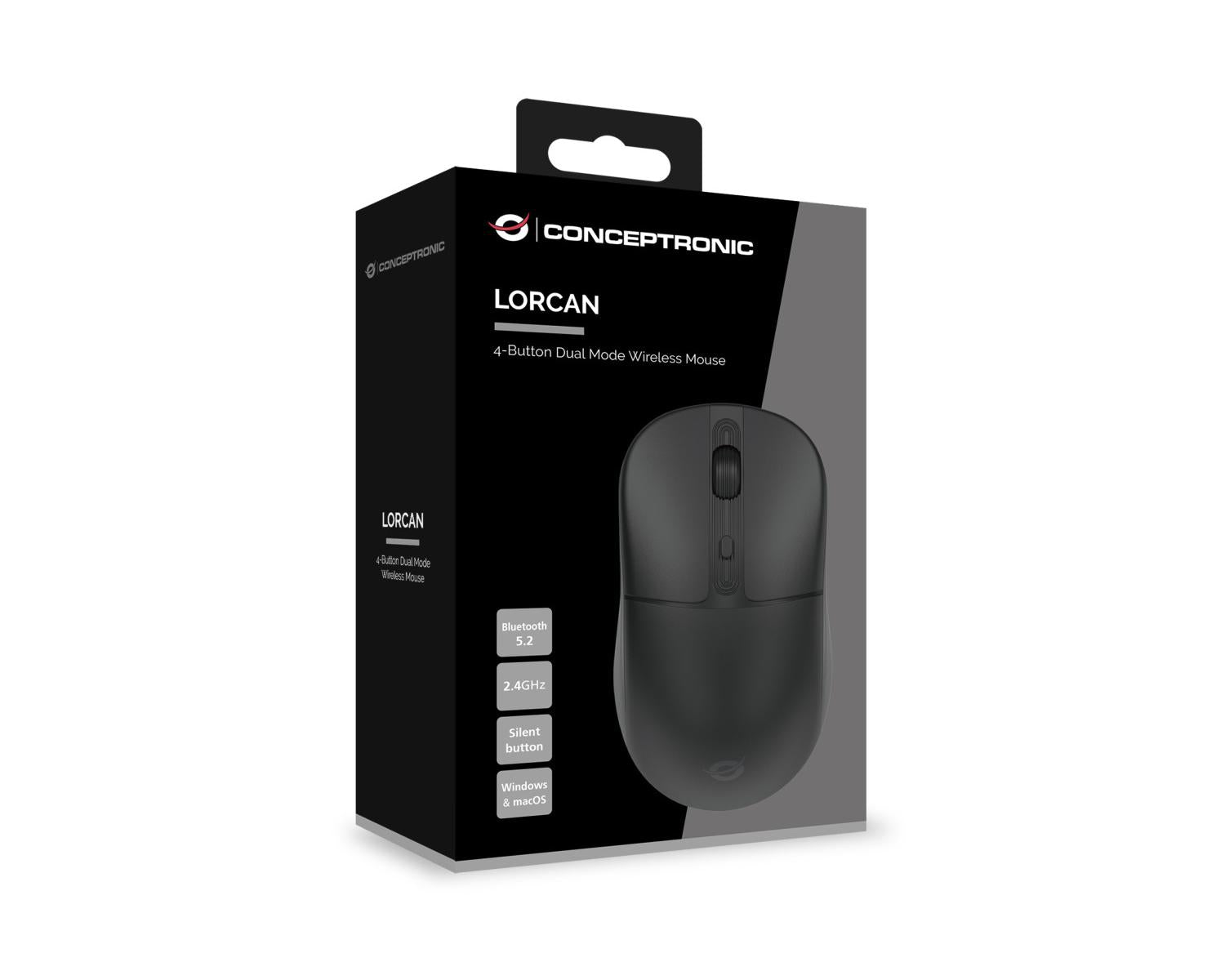 Conceptronic LORCAN04B mouse Ufficio Ambidestro RF senza fili Bluetooth Ottico 1600 DPI