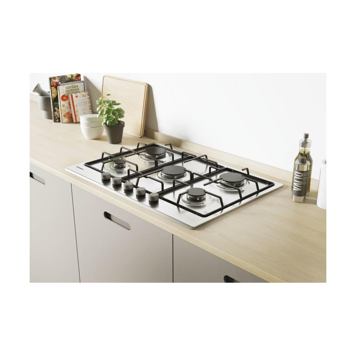 Candy Timeless CHW7X Piano Cottura da Incasso Gas 4 Fornelli Acciaio Inossidabile