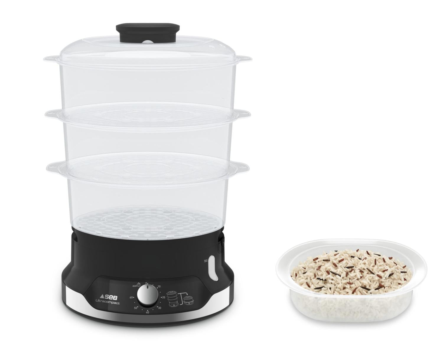 Vaporiera Tefal Ultracompact VC2048 3 Cestini 800W Nero