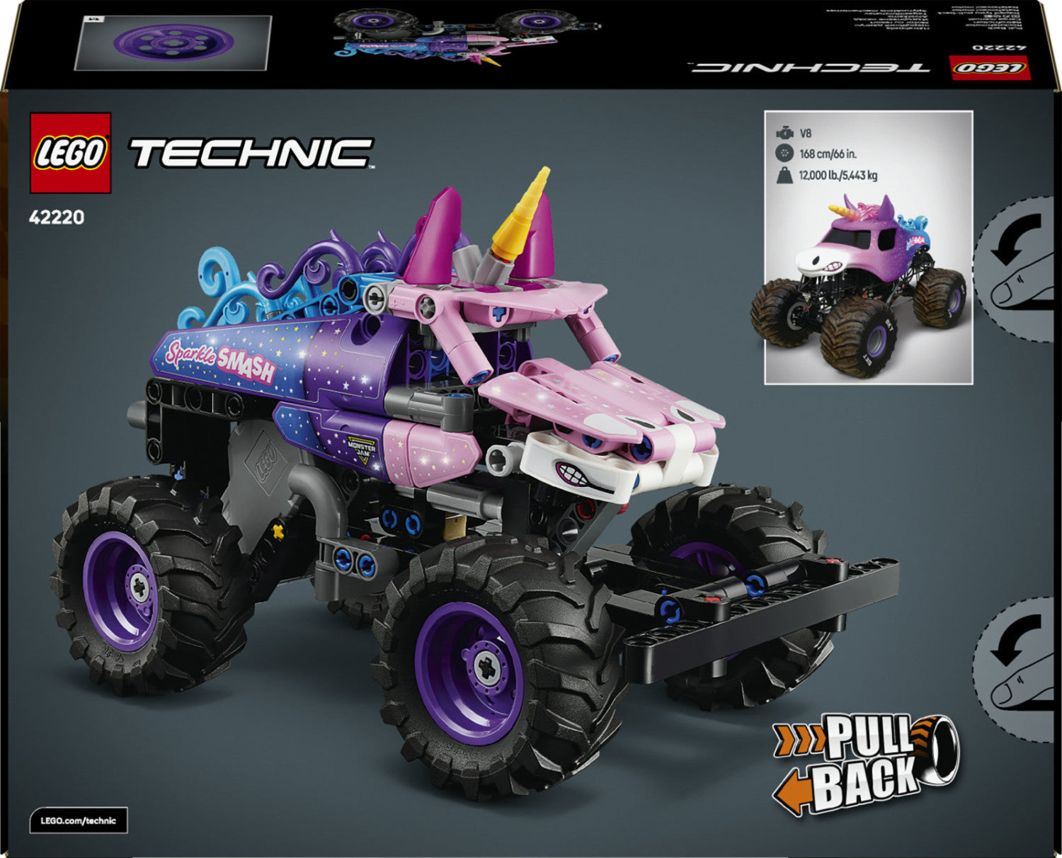 LEGO Technic Monster Jam Sparkle Smash Pull-Back 42220 Camion Unicorno 243 Pezzi 7