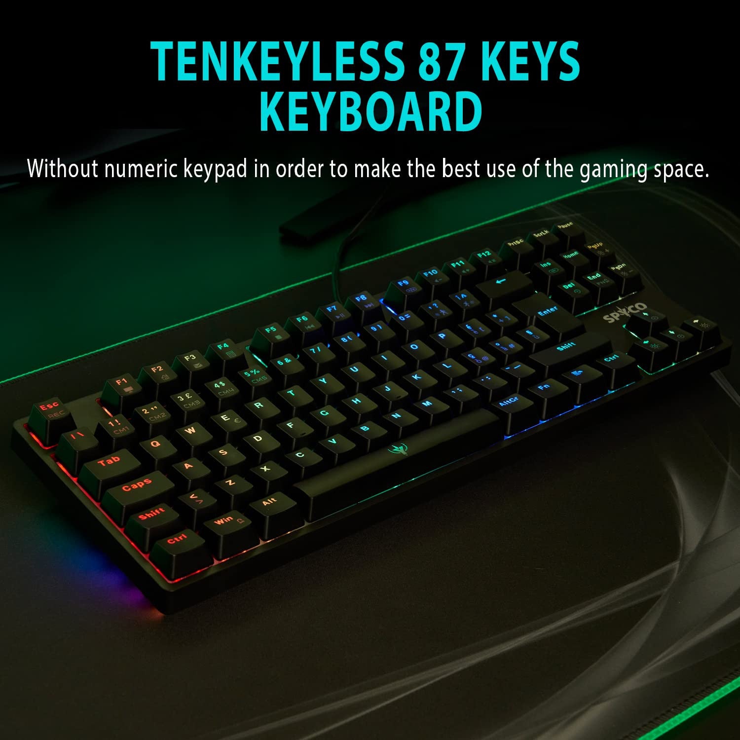 Spyco Tastiera Meccanica Gaming Tenkeyless Challenge KE-112, Layout Italiano 87 Tasti, Switch Outemu Marroni, Retroilluminazione LED RGB