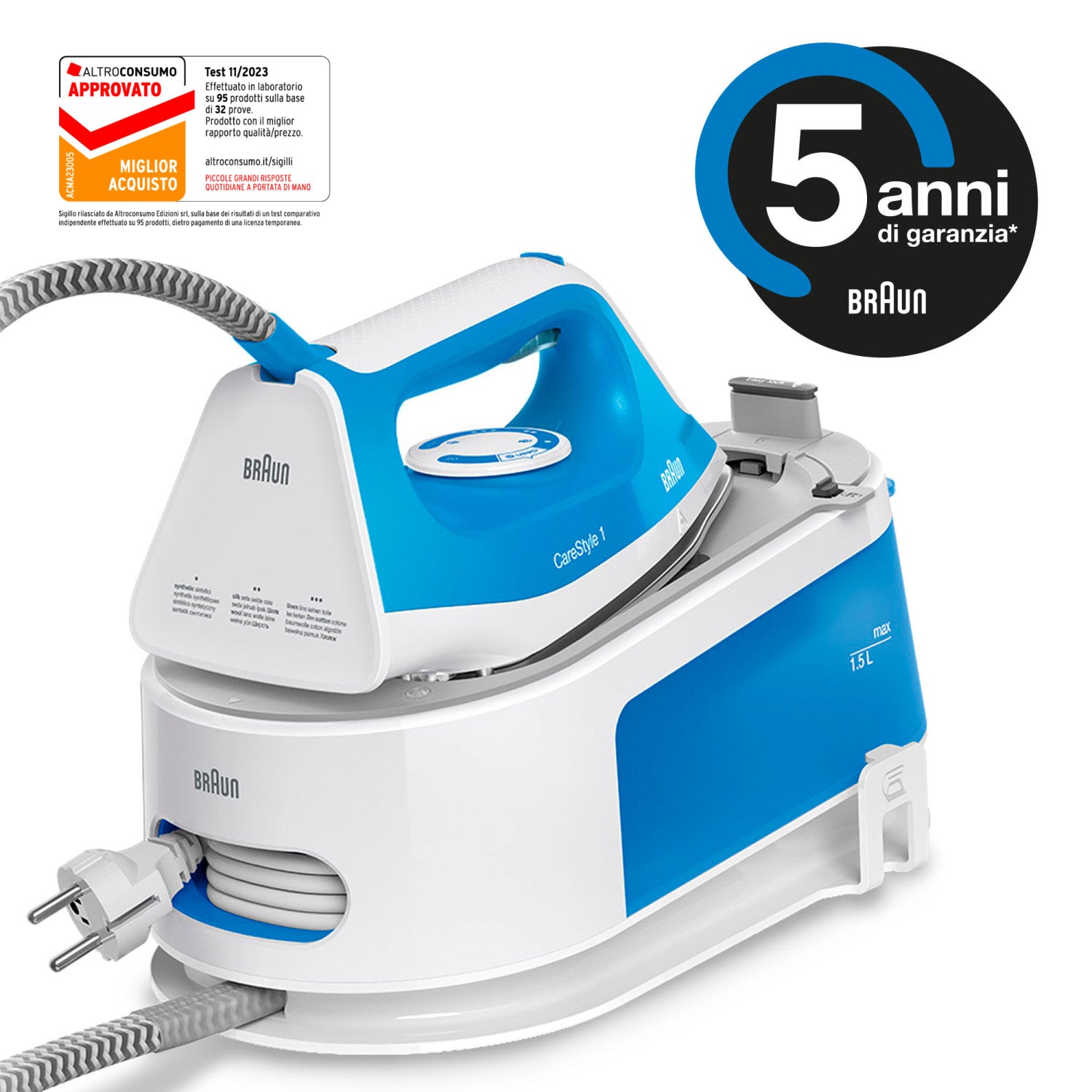 Braun CareStyle 1IS1012BL Ferro da Stiro 2400 W 1,5 L Ceramica Blu Bianco