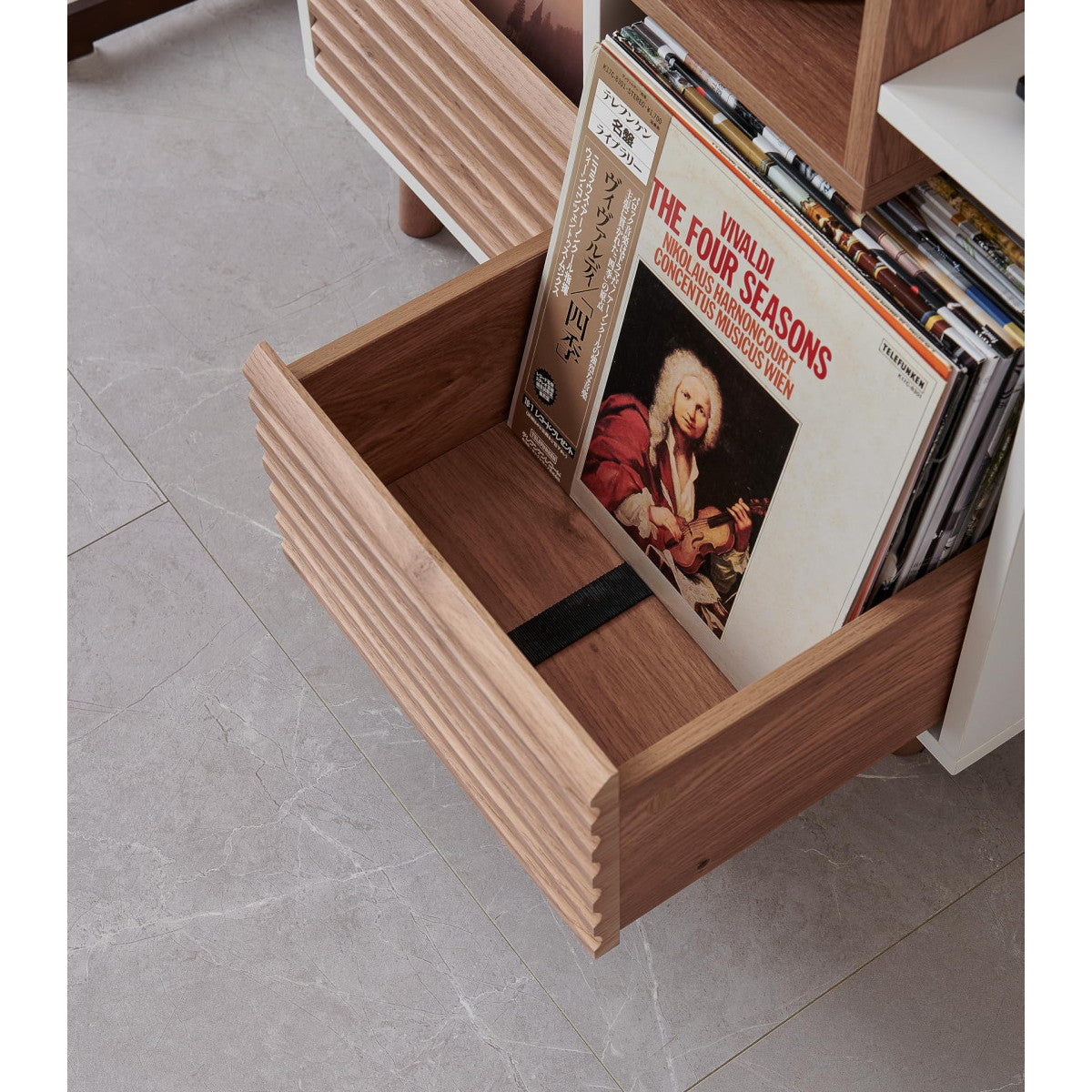 Norstone Oslo 800 Mobile Porta Vinili Hi-Fi 2 Cassetti 160 Dischi Bianco/Rovere Chiaro 80x64x40 cm